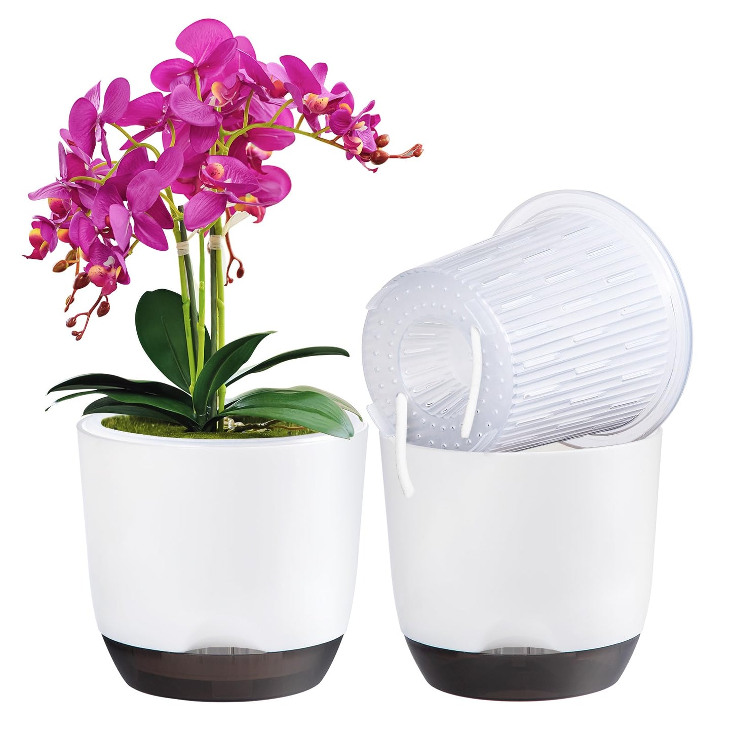 QCQHDU 2 Pack 5.7 Inch Orchid Pots with Holes for Repotting, Double-Layer and Self Watering Orchid Pot with Good Air Circulation