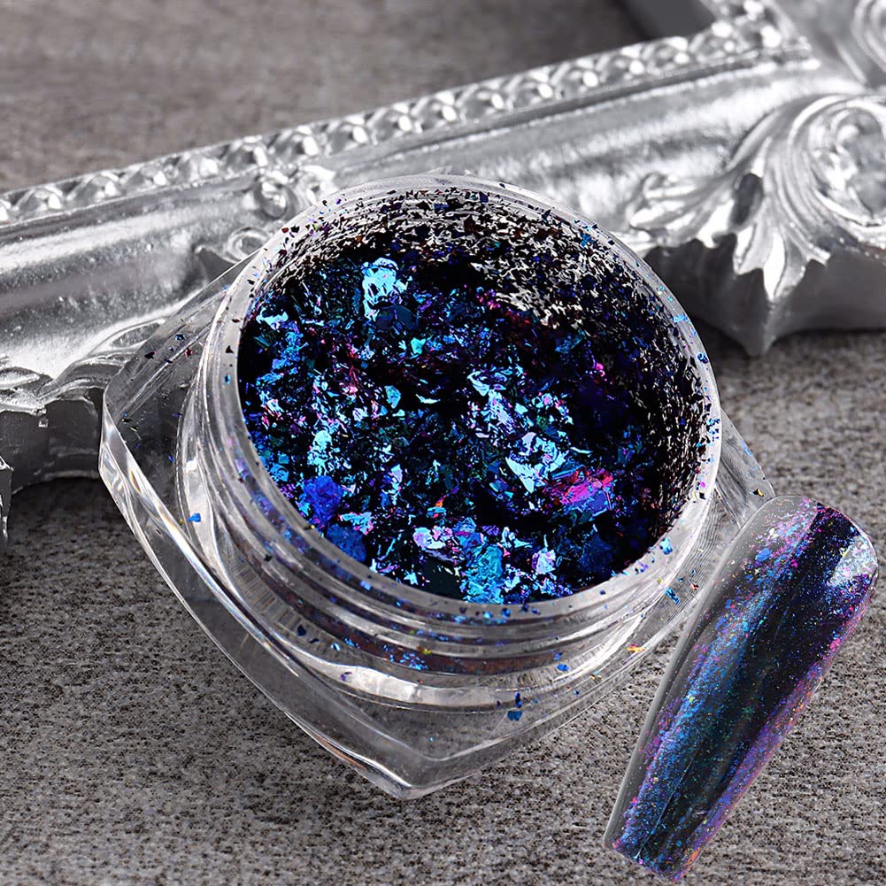 Mesiyun Nail Art Chameleon Glitters Sequins Chunky Iridescent Holographic Flakes Confetti Iridescent Powder for Nail DIY Craft 4 Jars