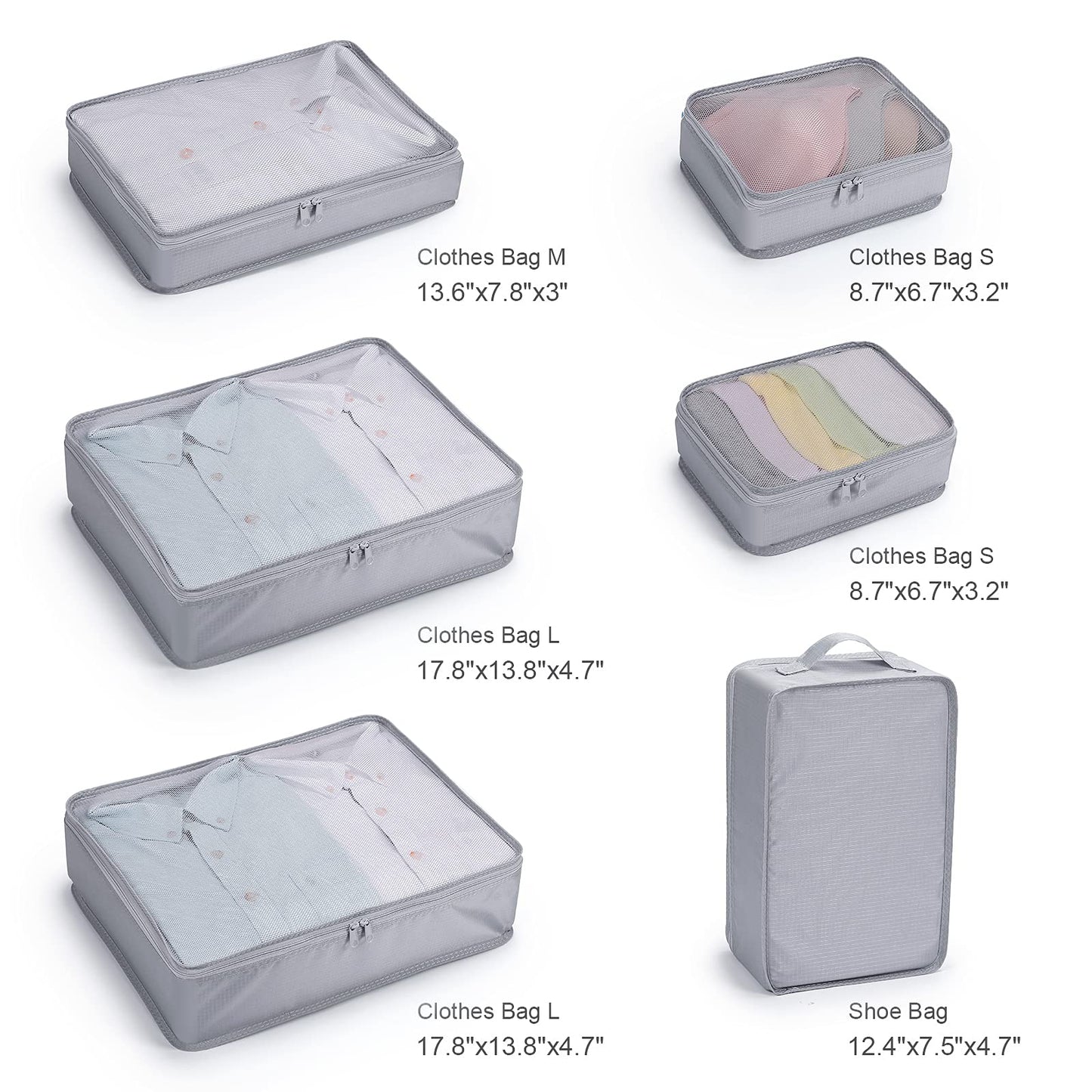 Suitcase Organizer,Mossio 6 Pack Travel Essential for Clothes Cosmetics Toiletries Grey