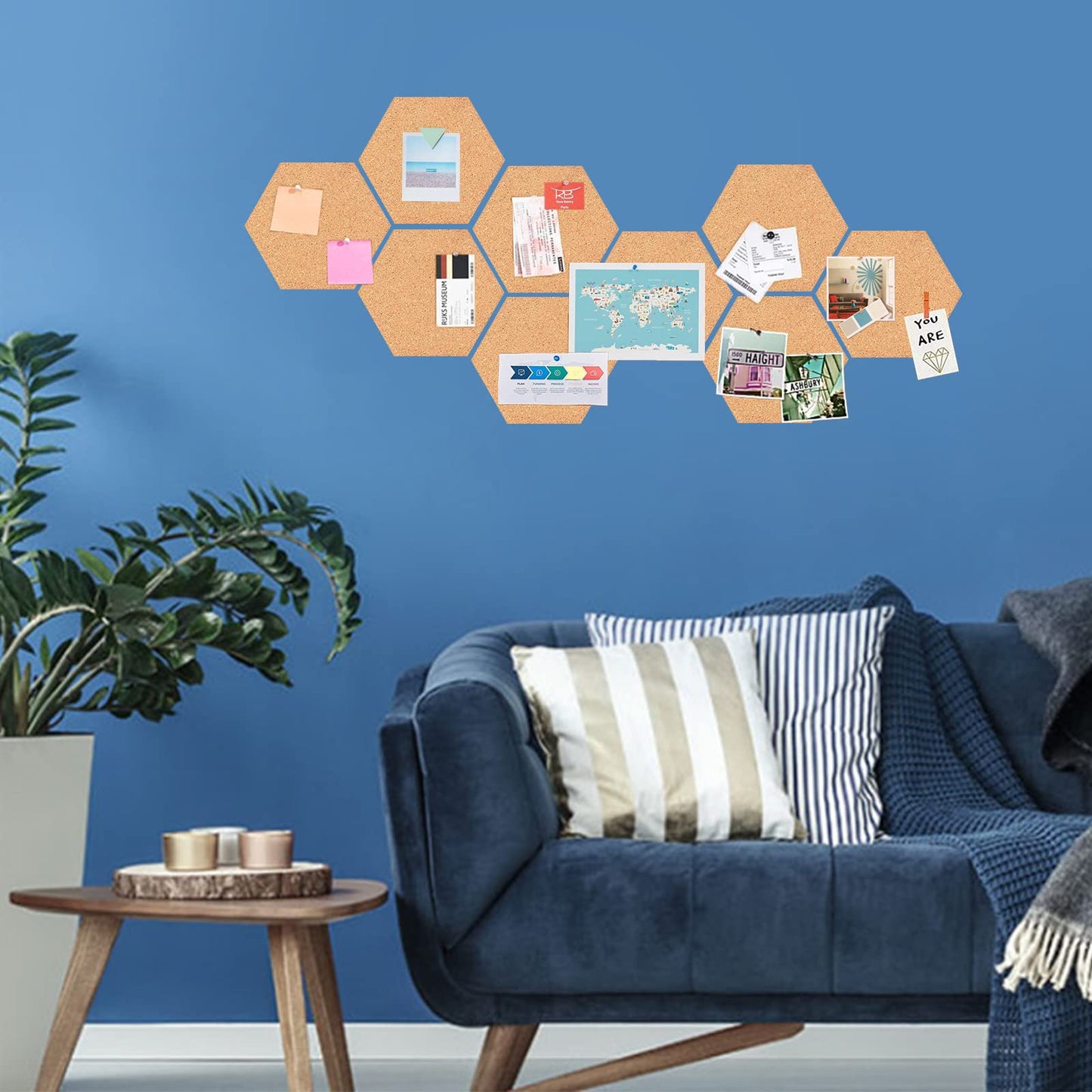 SVOPY 10 Pack Cork Bulletin Board Hexagon - Decorative Display Boards, 1/2" Thick Self-Adhesive Cork Board Tiles for Home Office Decor, School Message Board (10 Pcs)