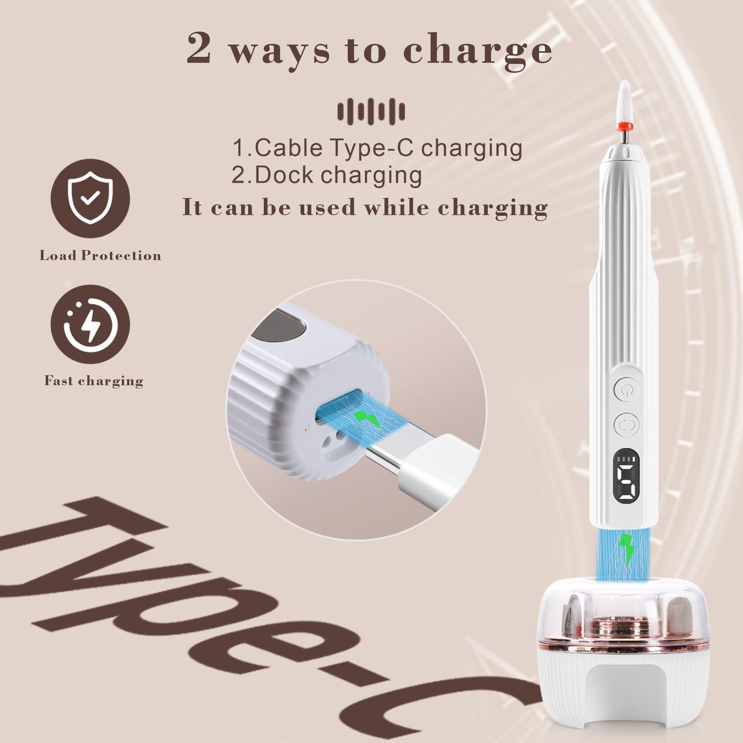 Suonee Electric Nail Drill File Professional - Cordless Nail Drill Filer Machine for Acrylic Nails Polishing, U V Lamp,Charging Base,5 Speed,Nail Grinder, Manicure Pedicure Kit for Salon Home