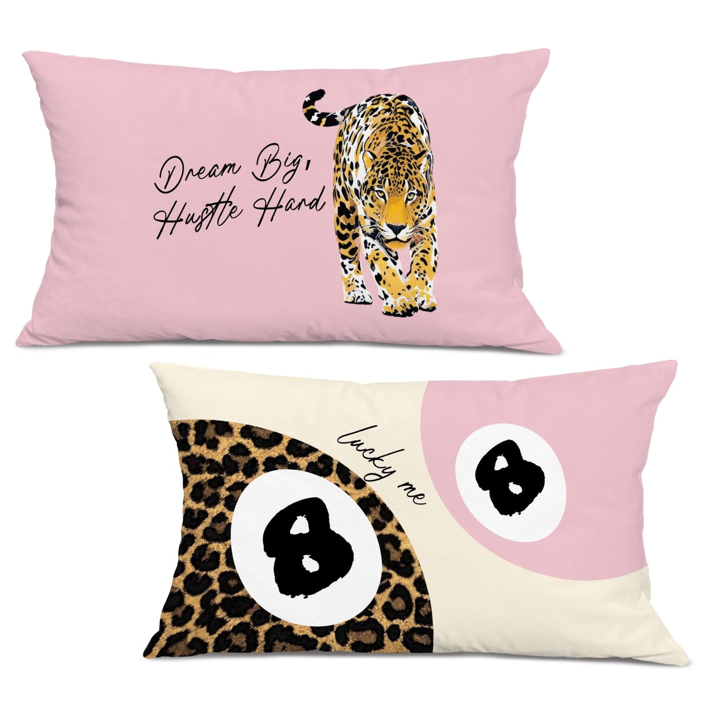 Foritho Trendy Leopard Lucky 8 Ball Pillow Covers 20x12, Cheetah Leopard Print Room Decor, Funky Preppy Leopard and Black Billiards Decorative Throw Pillow Covers for Girls Dorm Apartment，Set of 2