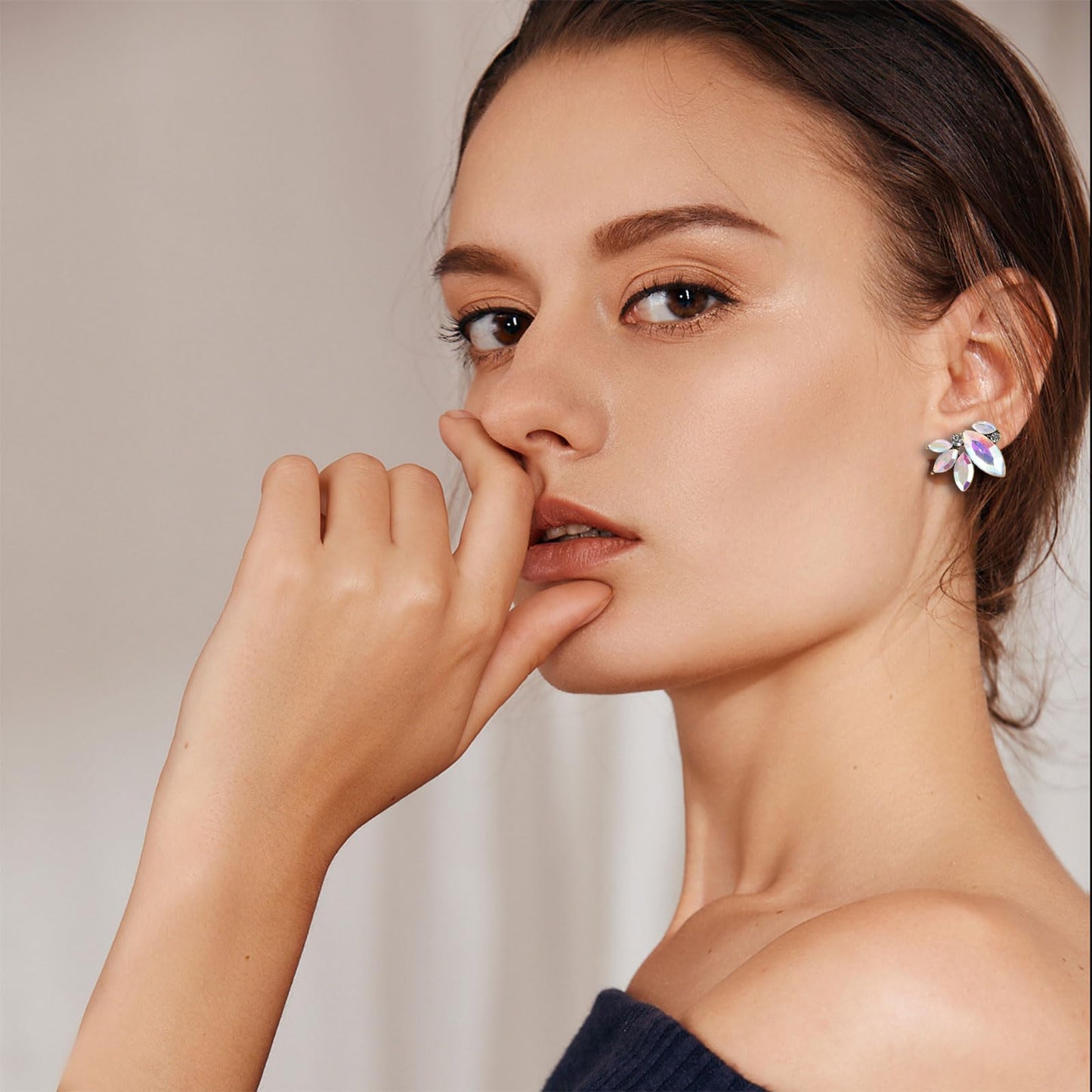 AB Rhinestone Drop Earring Sparkly Iridescent Wedding Earrings for Women Prom Party Faux Crystal Stud Earrings