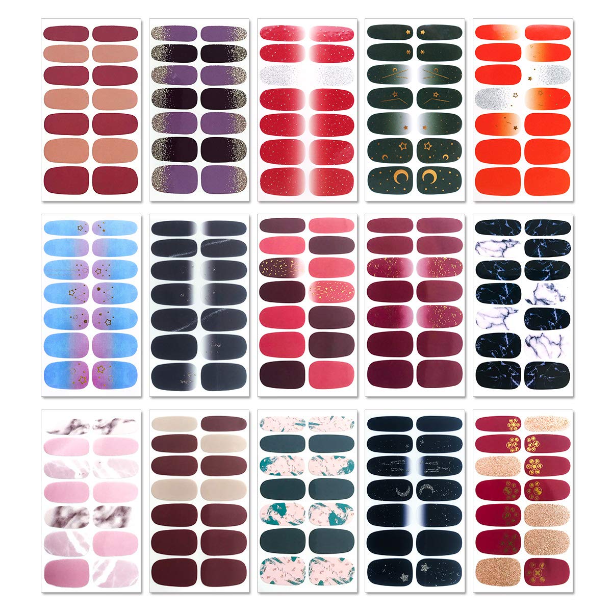 SILPECWEE 30 Sheets Adhesive Nail Polish Strips Wraps 1Pc Nail File Marbling Ombre Design Nail Art Stickers Decals Manicure Kit for Women