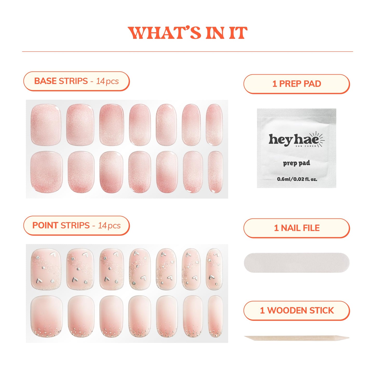 Heyhae Semi Cured Gel Nail Strips | No LED Lamp Needed | Glitter, Pink, Spring | Easy Apply & Remove, Salon Quality | Includes 28 Strips, 1 Prep Pads, Nail File & Wooden stick - Hey, I Miss You