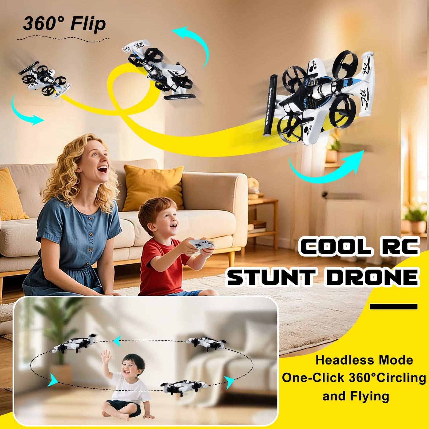 2-in-1 Flying Car & Stunt Drone, Racing Drift Aircraft，2in1 RC Quadcopter & Flying Car Toys for Age 14 Boys Small Micro Indoor Remote Control Flying Car Toy (White)
