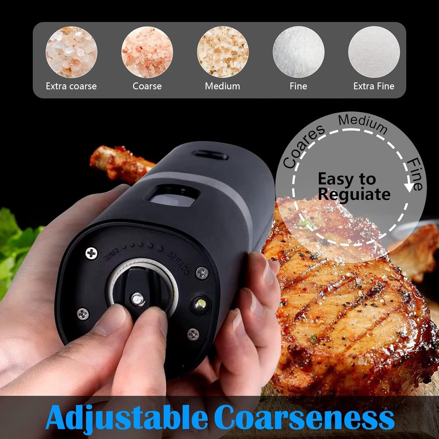 Duyiho Electric Salt and Pepper Grinder Set, USB Rechargeable Automatic Pepper Mill Set, Adjustable Coarseness Spice Shakers Set with Charging Base & LED Light (Gift Packaging)