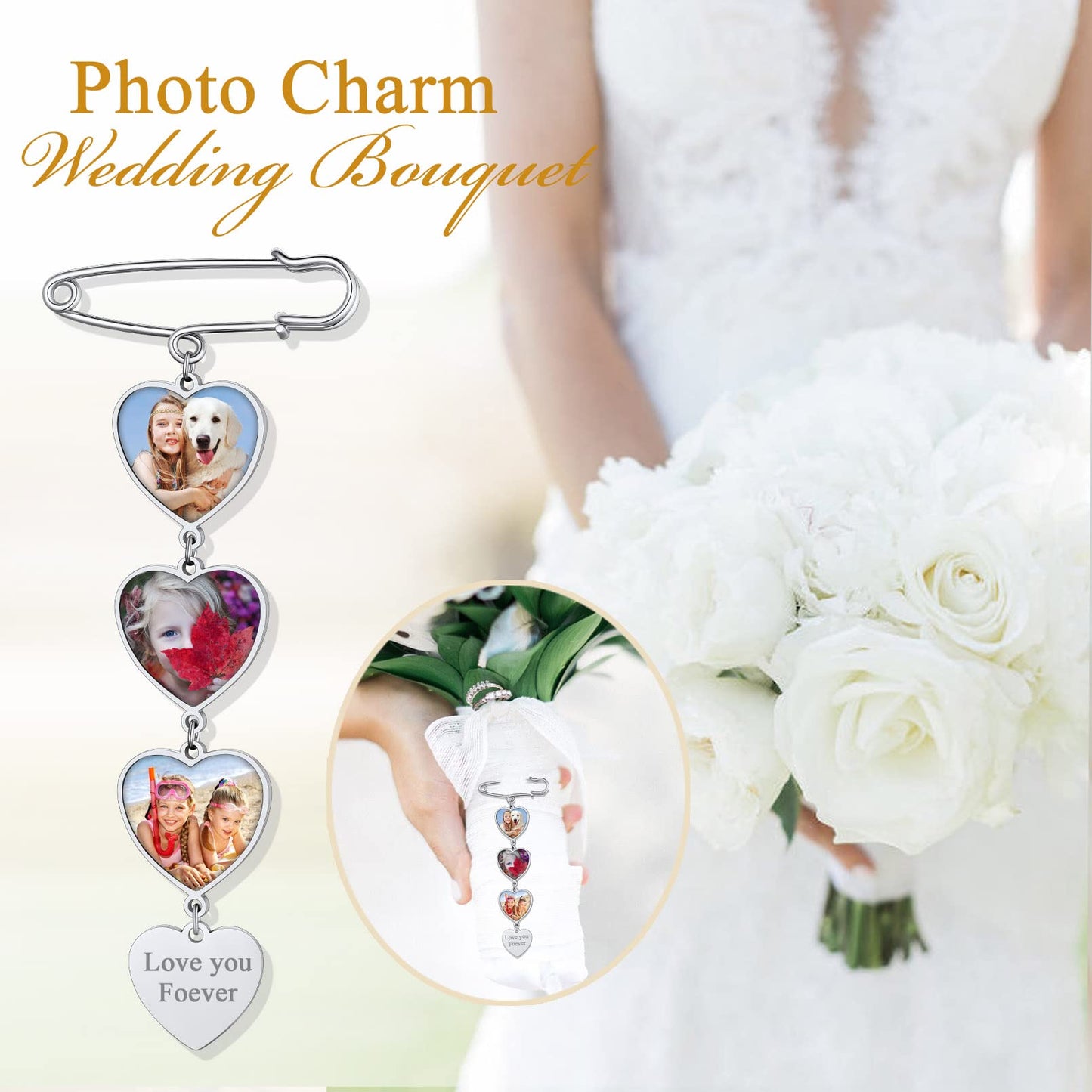 Custom4U Bridal Memorial Bouquet Charm Custom Photo Charms for Wedding