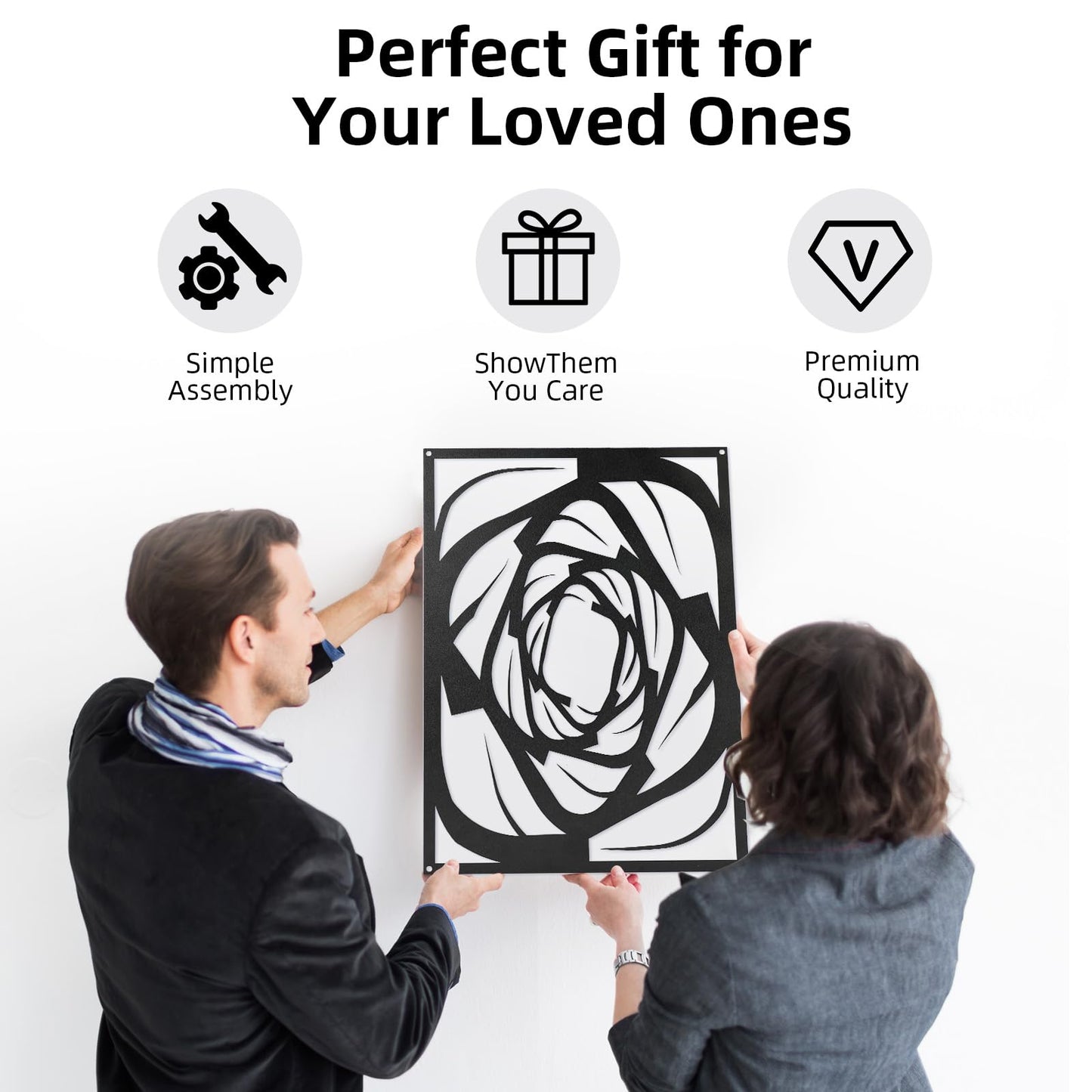 4 Pieces Black Abstract Metal Wall Art, Modern Minimalist Matte Wall Decor, 3D Textured Wall Sculptures, Black and White Wall Art for Living Room Bedroom Bathroom Study Office (15.7 x 10.6inch) (Abstract)