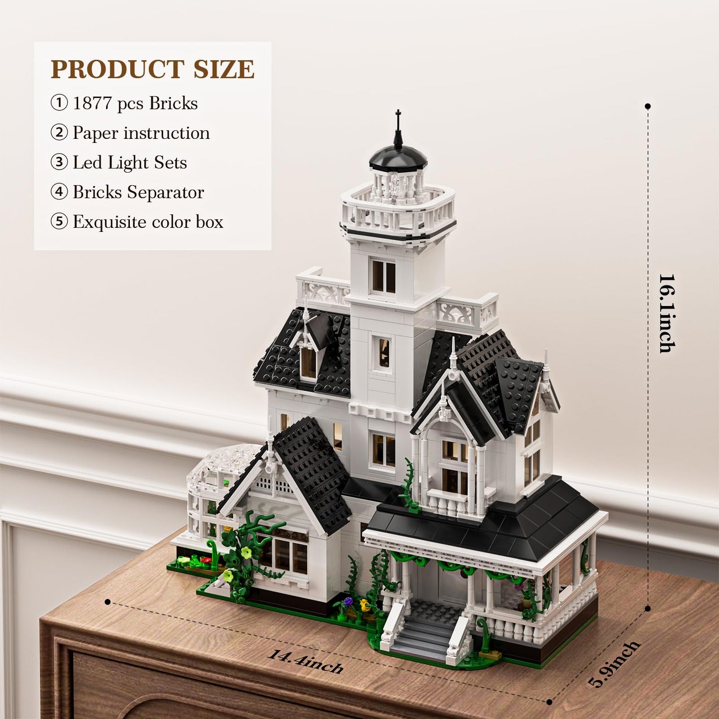 Magic House Building Set with LED Light, Owens House Blocks Toy, Creator Architecture Model Building Kit, Compatible with Lego Horror House, Home Office Decor Gift for Adults (1877PCS)