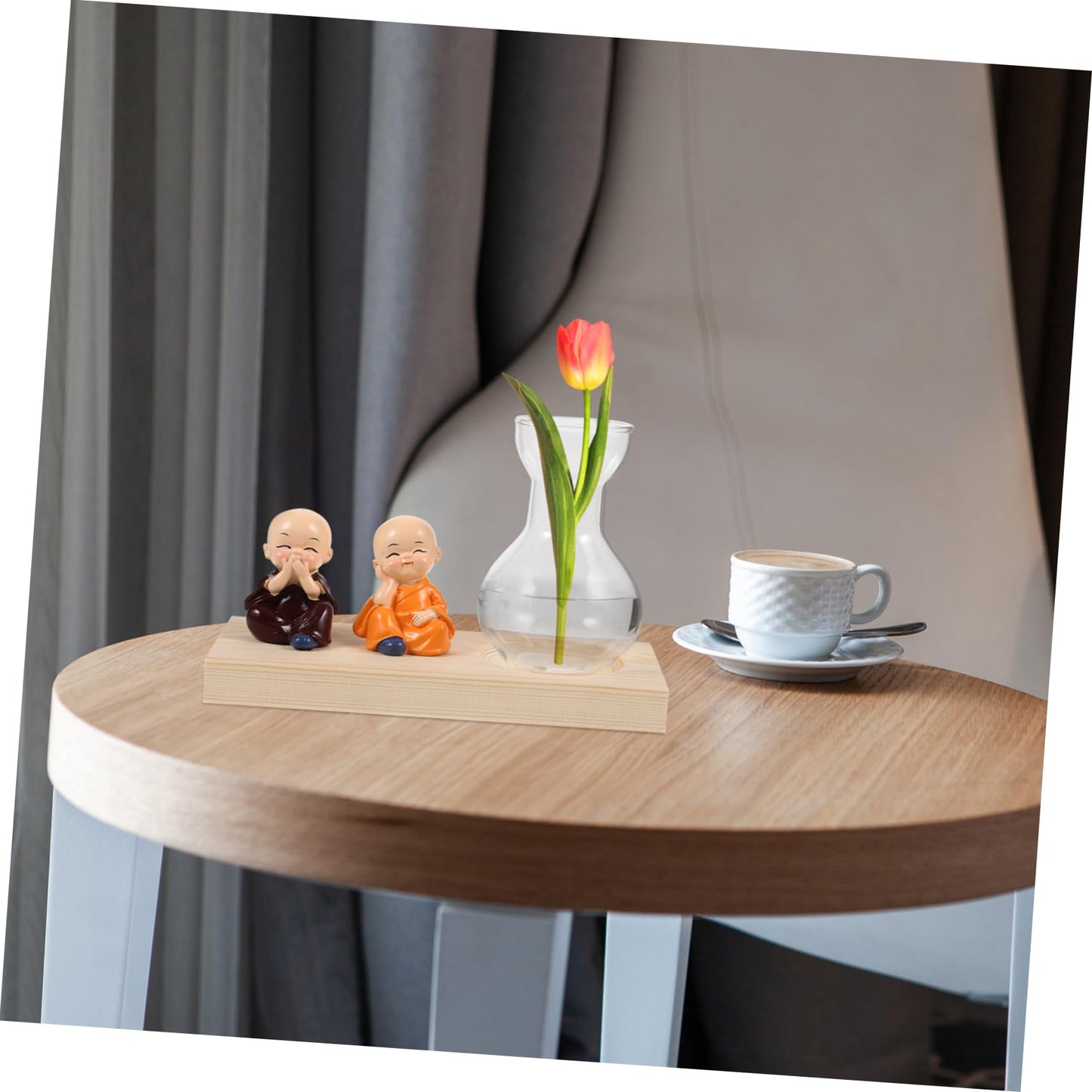 SEWOART Hydroponic Glass Vase with Natural Wood Base for Terrarium Plants Elegant Desktop Decoration for Home Office and Living Spaces