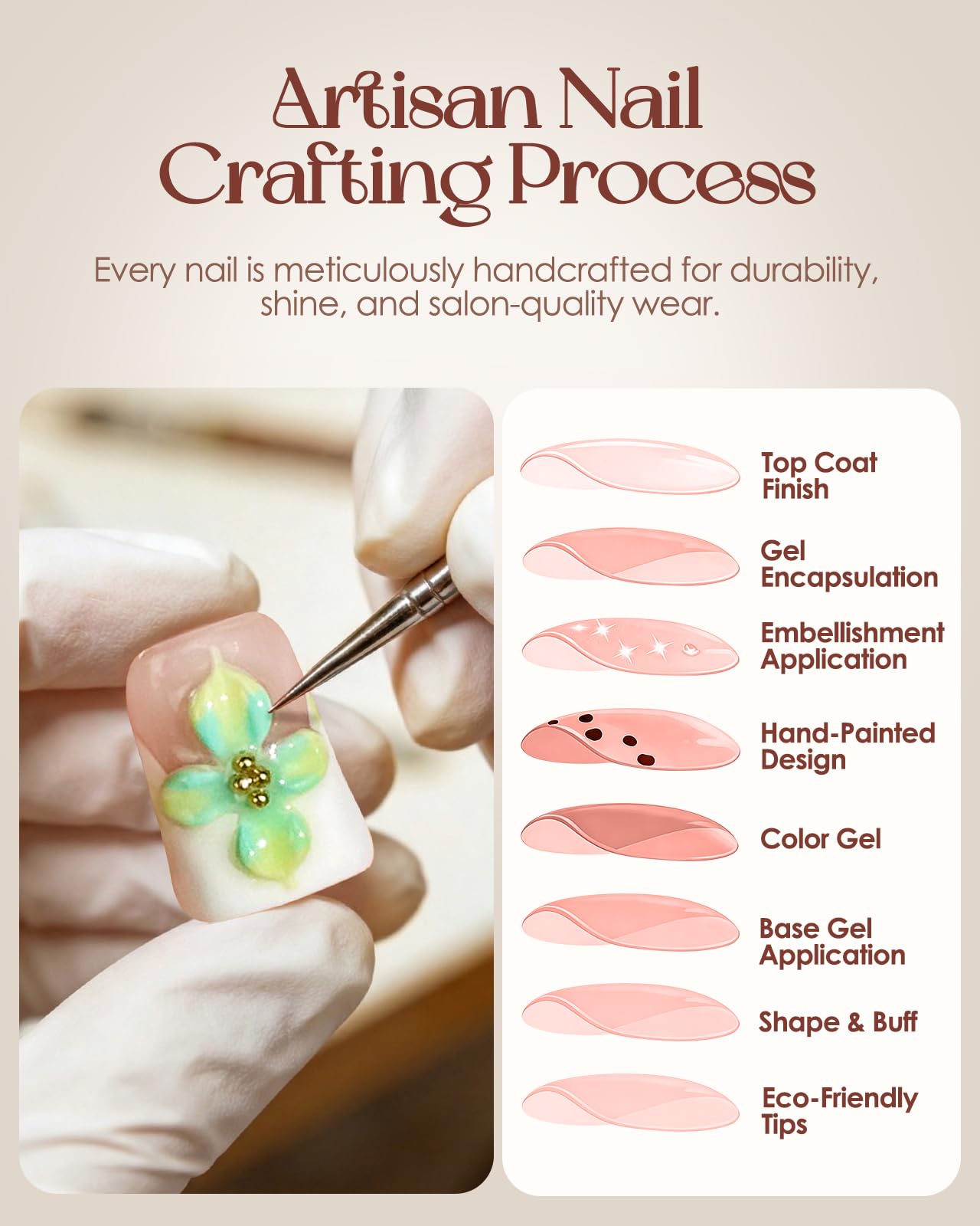Buleens Handmade Press on Nails Acrylic Duck Nails-10pcs Short Fresh Spring Green Flower 3D Fake Nails Kits with Glue
