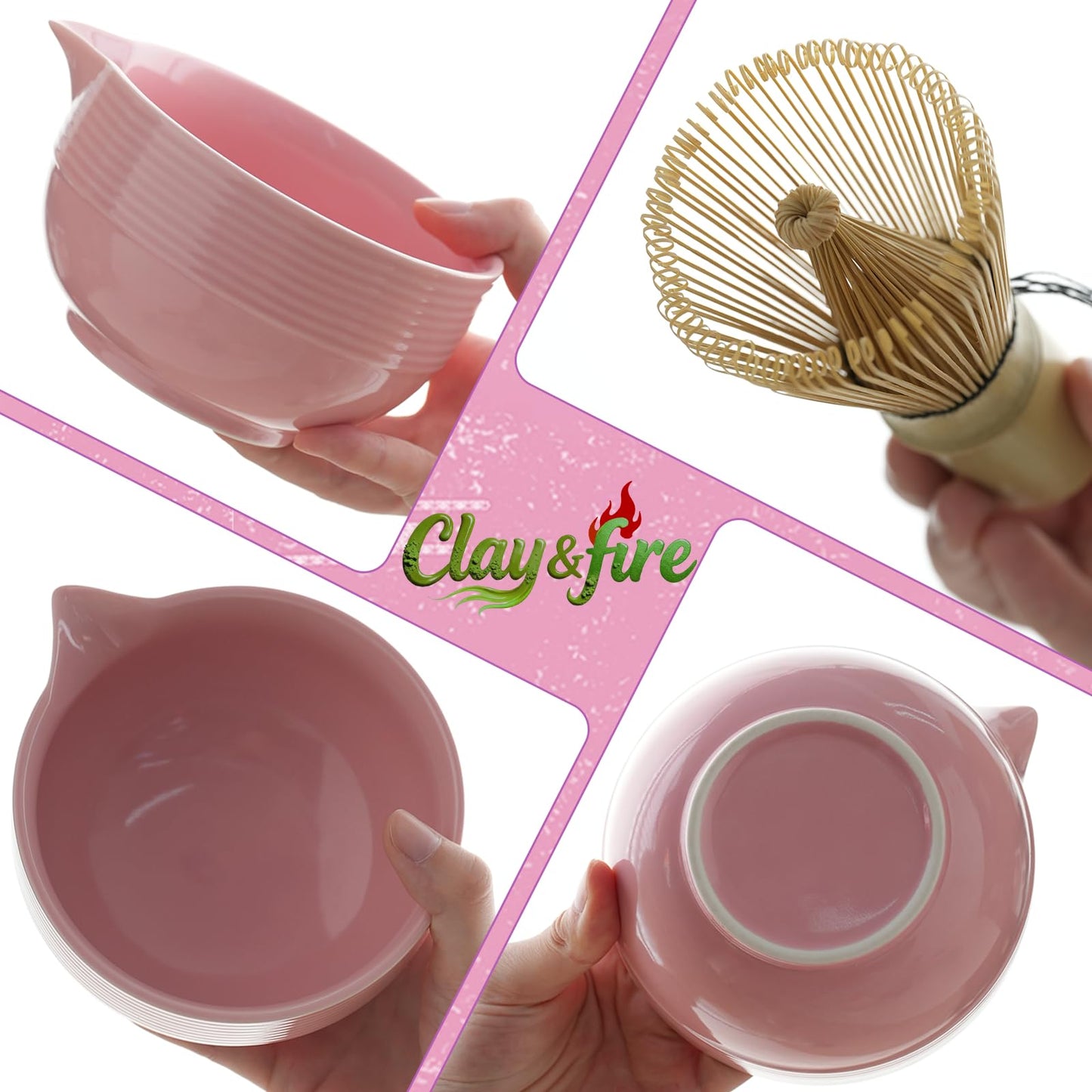 Clay&Fire Matcha Whisk Set, 9 pcs Ceramic Matcha Set, Gifts for Women,Matcha Bowl with Spout and Whisk, Matcha Kit for Matcha Lovers, Gift Mother's Day, Birthday, Anniversary