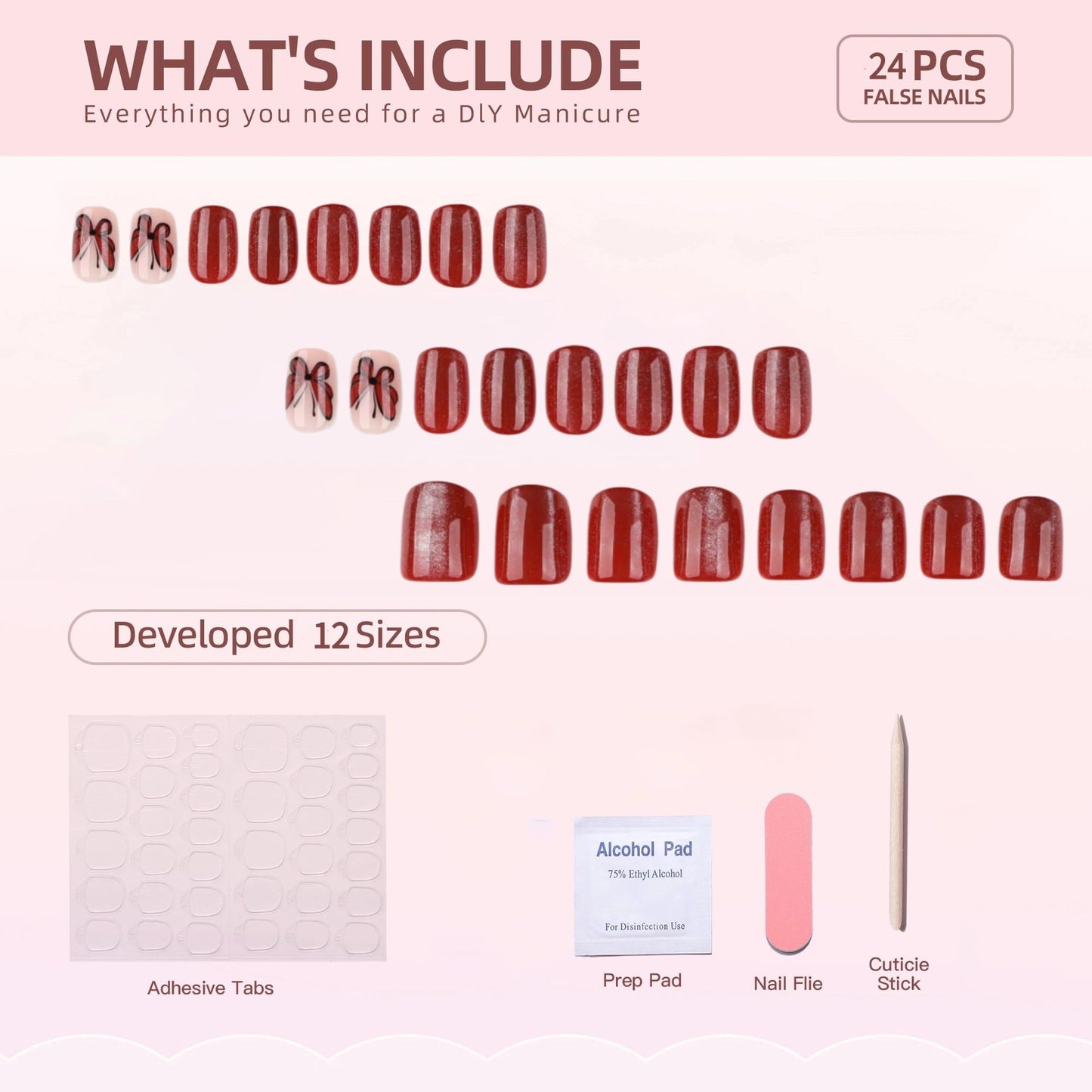 24Pcs Red Press on Nails Short Square Fake Nails Cat's Eye False Nails with Glitter Butterfly Designs Acrylic Nails for Women Manicure