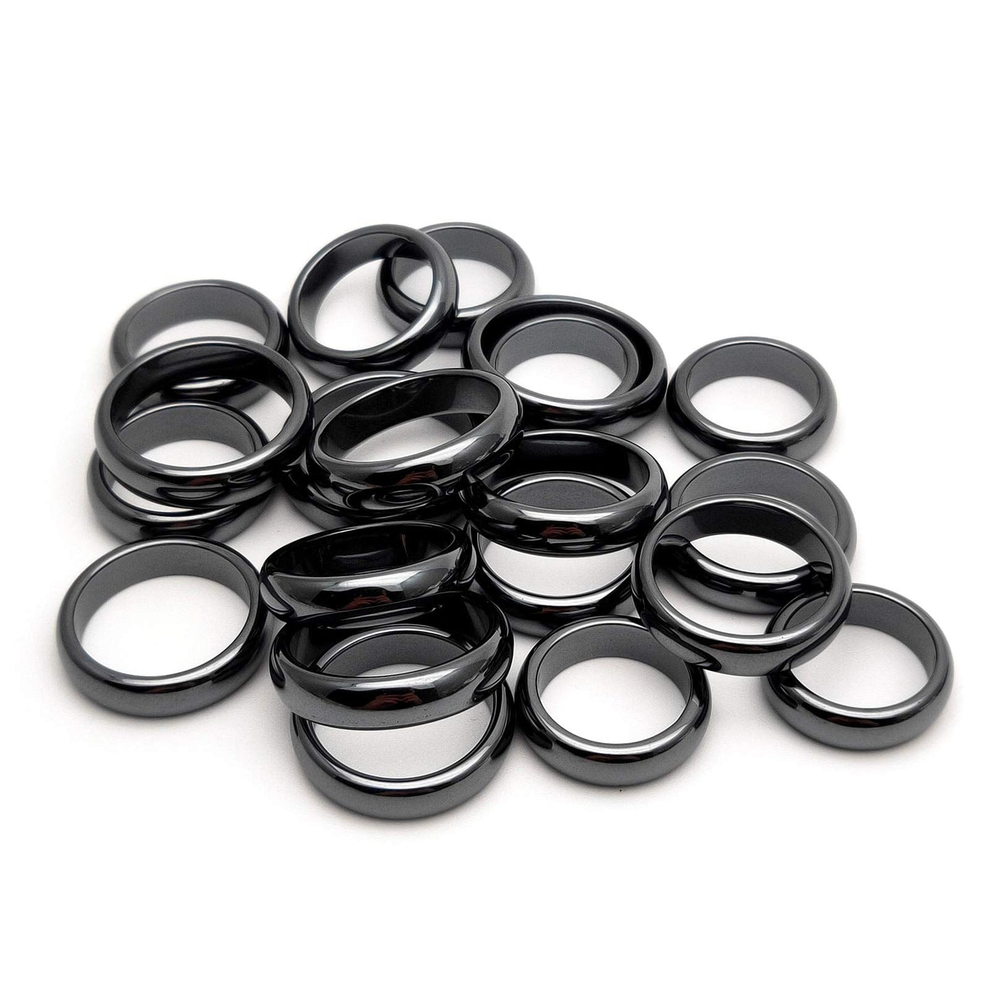 Morchic 20Pcs Pack Hematite Stone Rings for Women & Men, Unisex Plain Band Set (6mm Width) - Mixed Sizes 6-12, Chakra Balancing, Polished Gemstone, Gift Ready