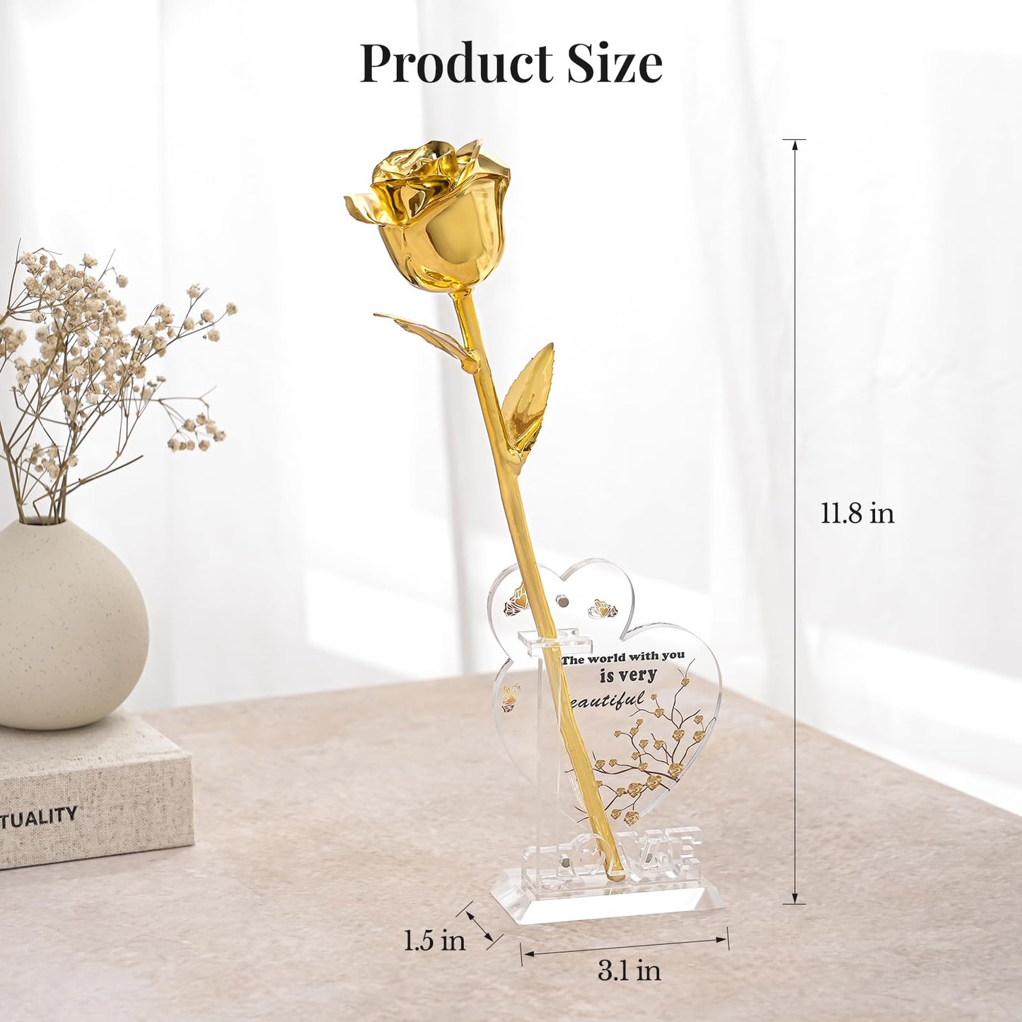 CIAPSK 24K Gold Dipped Rose Gift Set – Luxury Eternal Golden Rose with Interlocking Acrylic Butterfly Display Base & Premium Book-Style Gift Box – Romantic Anniversary & Birthday Gift for Her