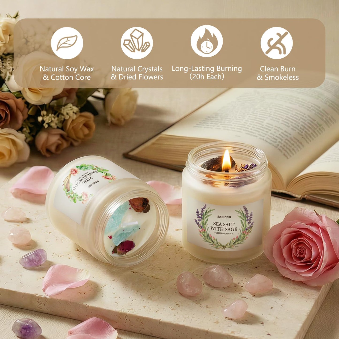 Scented Candles for Home,8 Pack Soy Candles Gift Set for Women,Aromatherapy Candle with Crystals Inside-Perfect for Mother's Day,Valentine's Day, Birthdays, Anniversaries,Christmas
