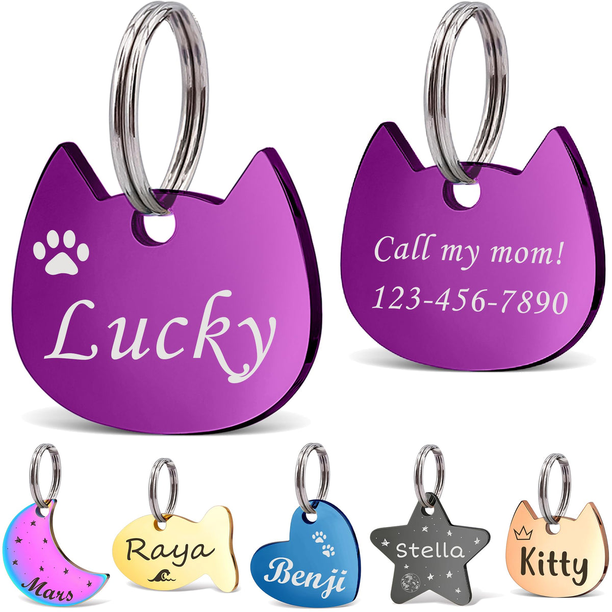 Anavia Small Size Dog Cat ID Tags, Small/XS Personalized Color Plated Stainless Steel Puppy Kitten Name Tags, Customized Engraved Nameplate Pet Collar Tag (Blue, Star)