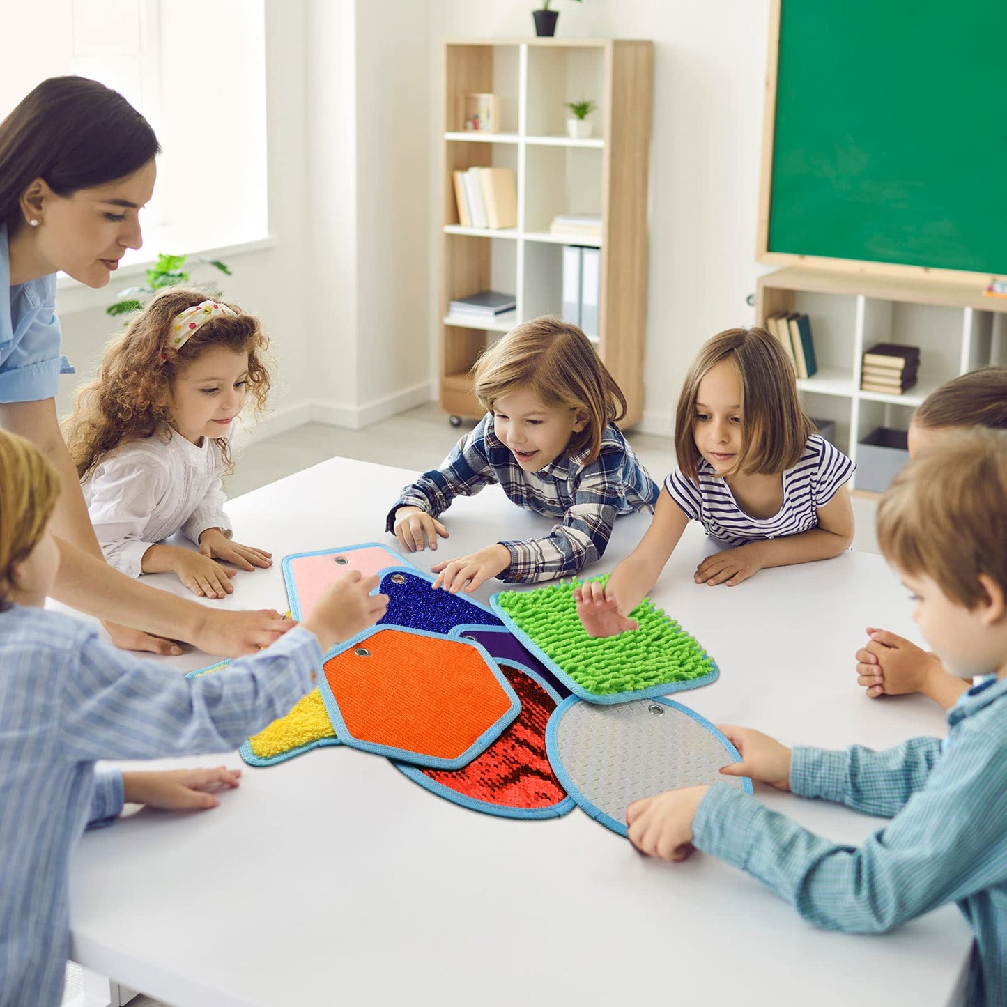 Boao 8 Set Mini Sensory Mats Assorted Textured Play Mats Sensory Floor Tiles Educational Tactile Toys for Activity(8.7 Inch,Irregular)