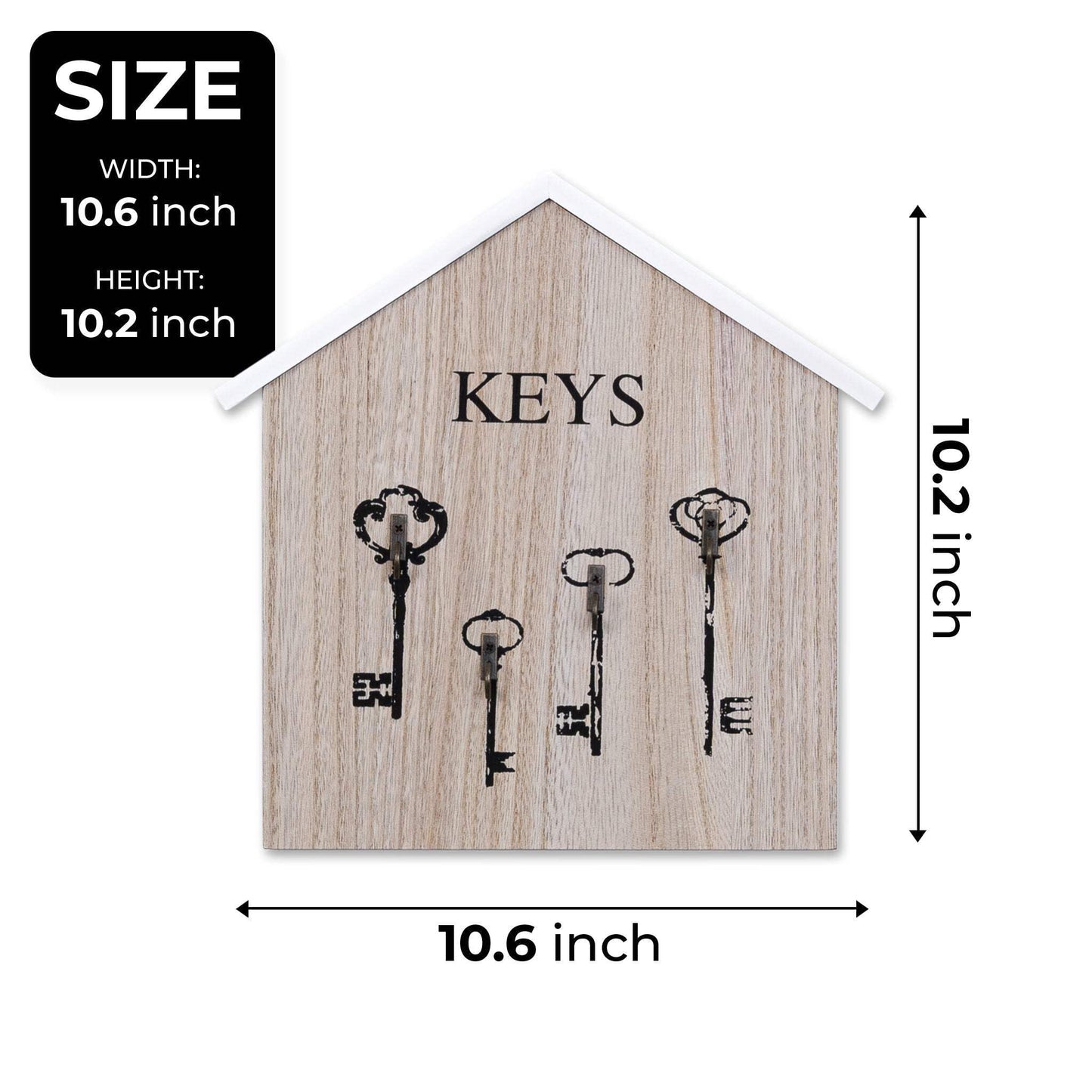 ACCENT COLLECTION HZ Wooden Wall Mounted Key Holder, 10" 4-Hook Farmhouse Rustic Home Office Entryway Decorative Organizer Rack, Gifts