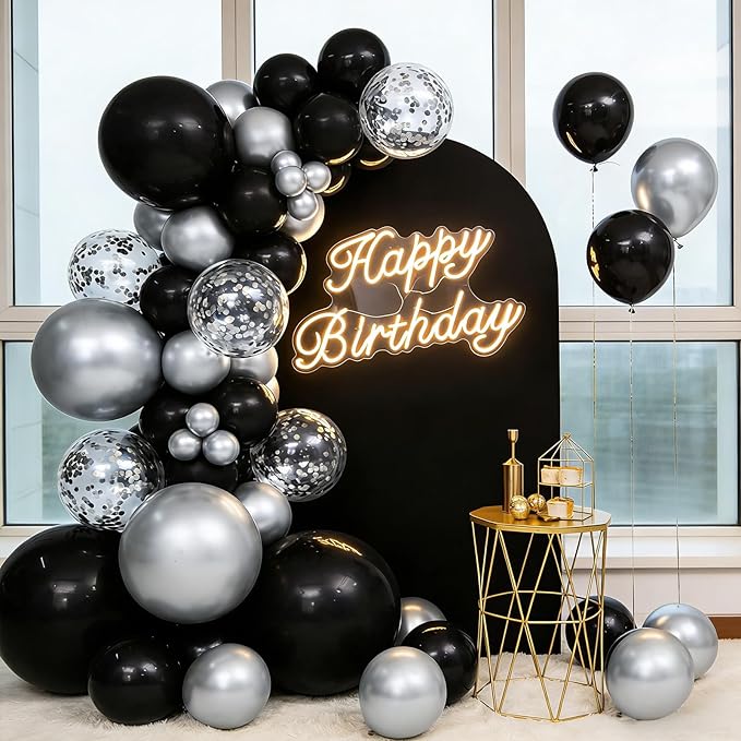 99Pcs Black Balloon Arch Kit – 18/12/10/5 Inch Matte Black Latex Balloons Garland for Halloween, Birthday, Wedding & Graduation Party Decor