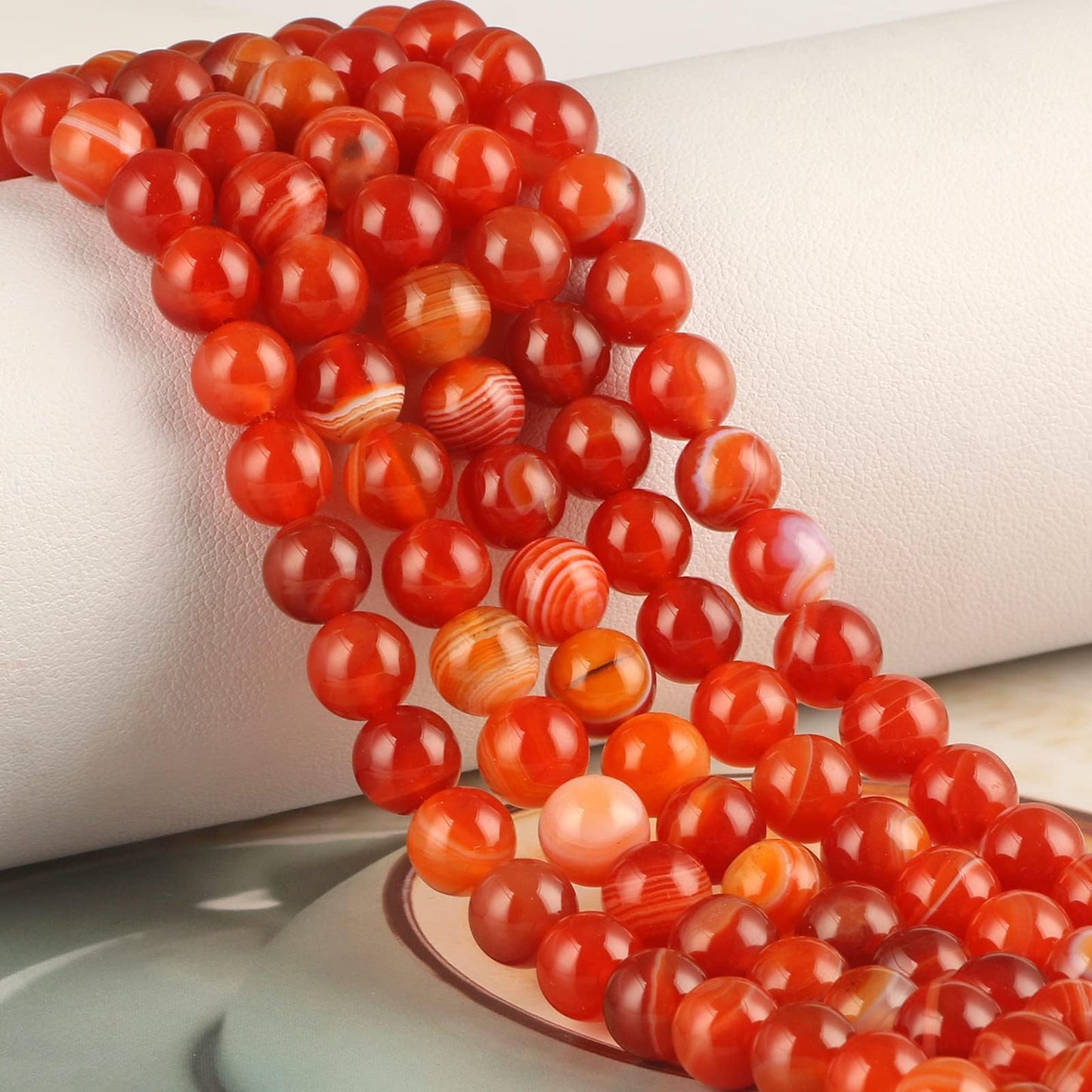 NITOPUPU 100Pcs 8mm Natural Smooth Red Carnelian Striped Agate Beads Round Loose Gemstone Stone Beads for Jewerly Making with Crystal Stretch Cord