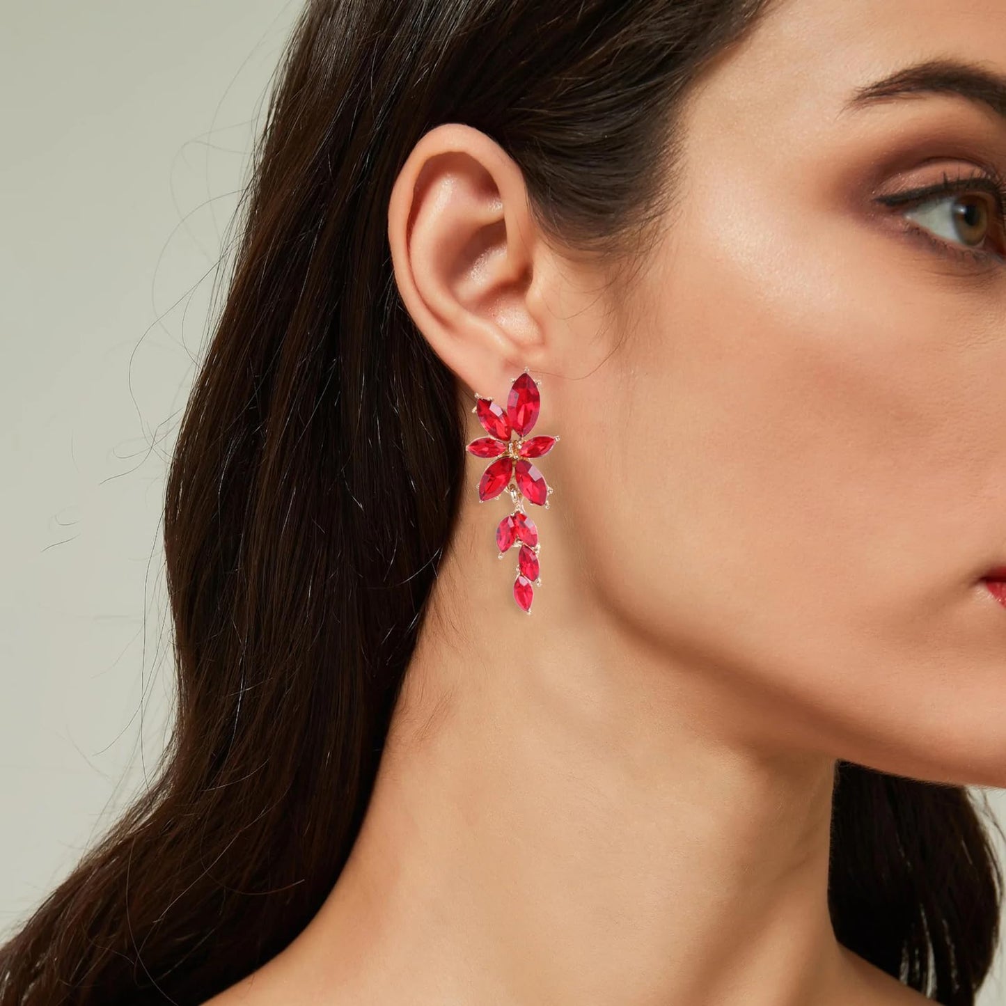 ATIMIGO Elegant Red Rhinestone Dangle Earrings Cluster Crystal Wedding Bridal Earrings for Brides Bridemaids Formal Prom Statement Drop Earrings for Women