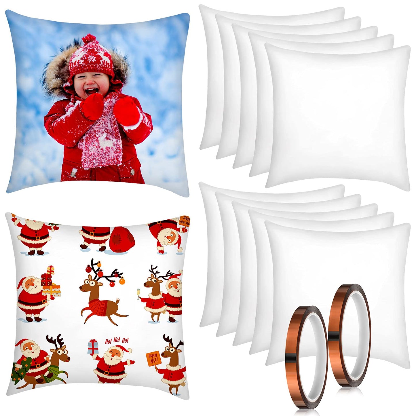 Breling 12 Pcs Sublimation Pillow Case Custom Blank Cushion Covers Bulk, Heat Transfer Printing Pillow Covers White Polyester Peach Skin DIY Kit with 2 Rolls 108 ft Heat Tape (16 x 16 Inch)