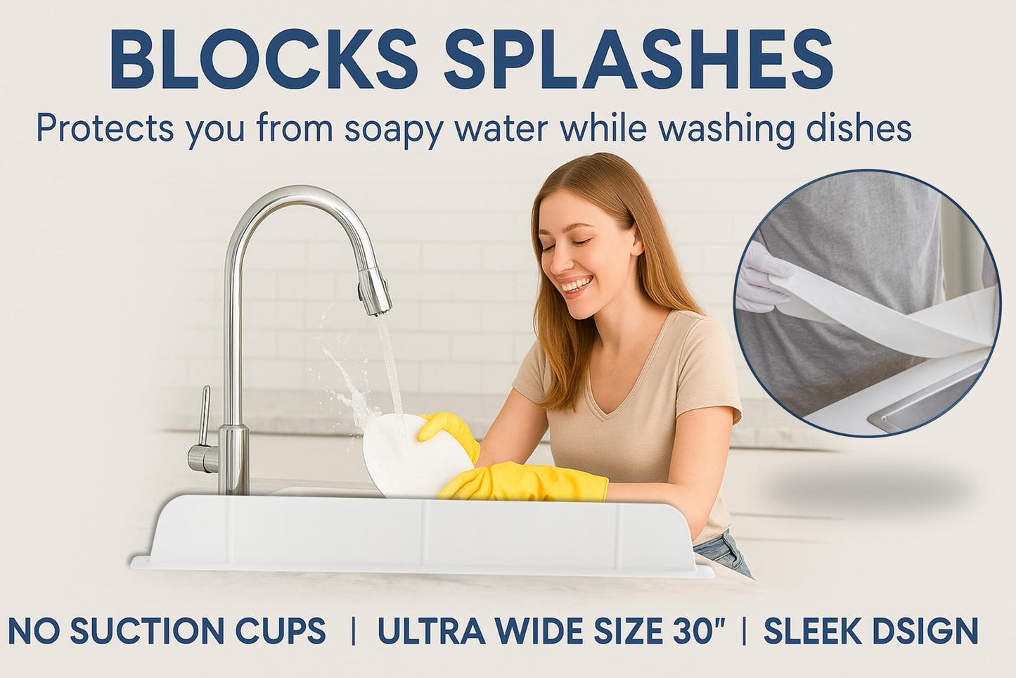 30 inch(75cm) Premium Kitchen Sink Silicone Water Splash Guard SIZE UPGRADE 30" and new package - NO Suction Cups, Ultra Wide 30" - Made in Korea (Ultra Wide Eco White)