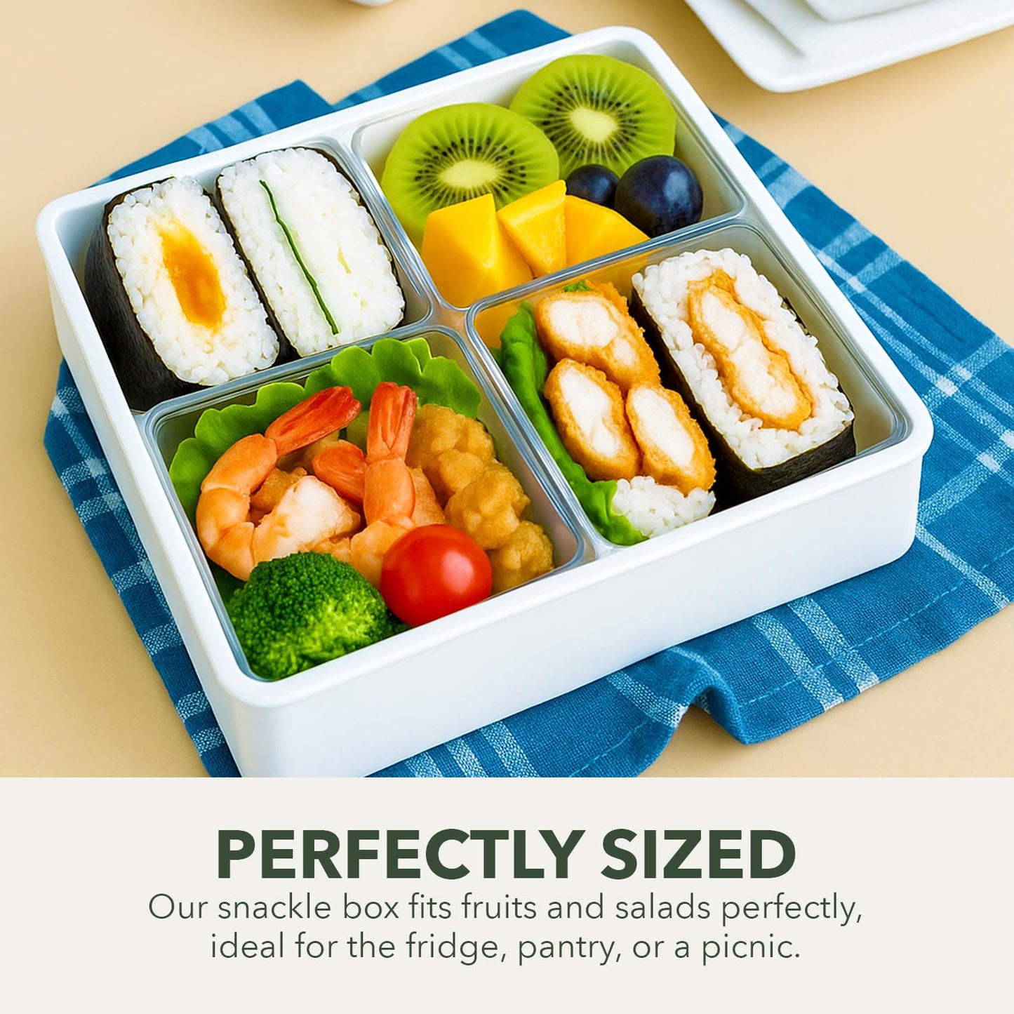 Lustroware Gourmet Palette Airtight 4-Compartment Square Serving Tray with Lid – Portable Snackle Platter & Charcuterie Organizer Box with Removable Dividers for Fruit, Vegetables, Snacks, Appetizers