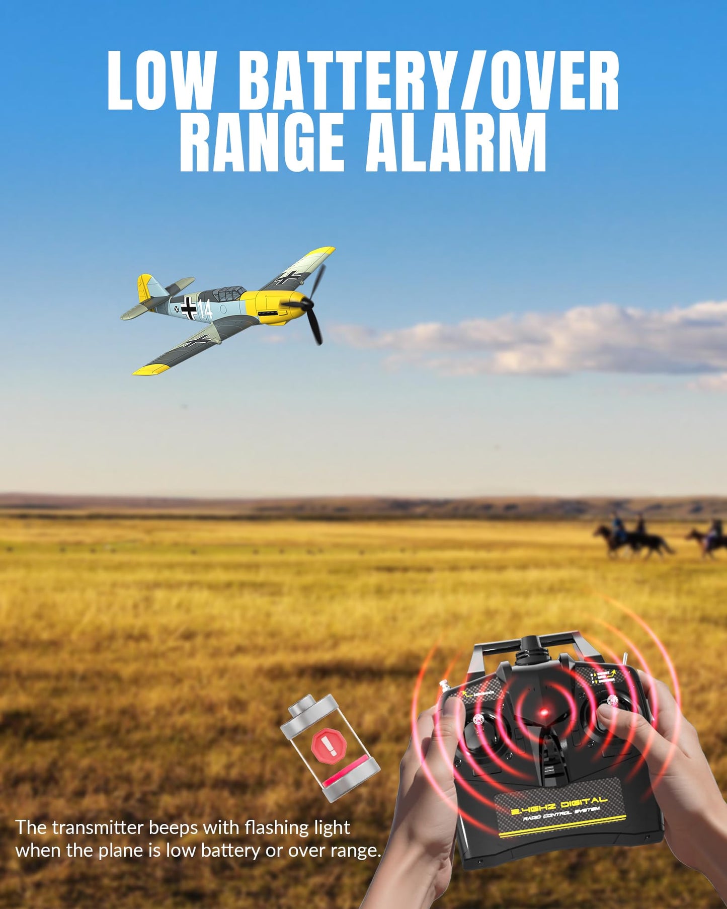 volantexrc RC Plane, 4 Channel Remote Control Airplane BF109 Fighter RTF with Aileron, Gyro, Aerobatics & 3 Modes Easy to Fly, Hobby Radio Controlled Aircraft for Beginners & Adults (Yellow)