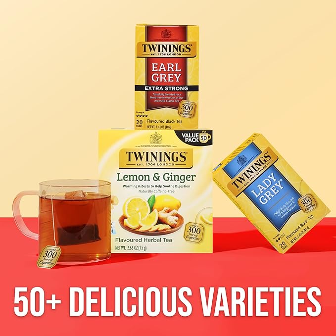 Twinings Earl Grey Extra Strong Black Tea Individually Wrapped Bags, 20 Count (Pack of 6), Flavoured with Citrus and Bergamot, Caffeinated, Enjoy Hot or Iced, 120 Teabags