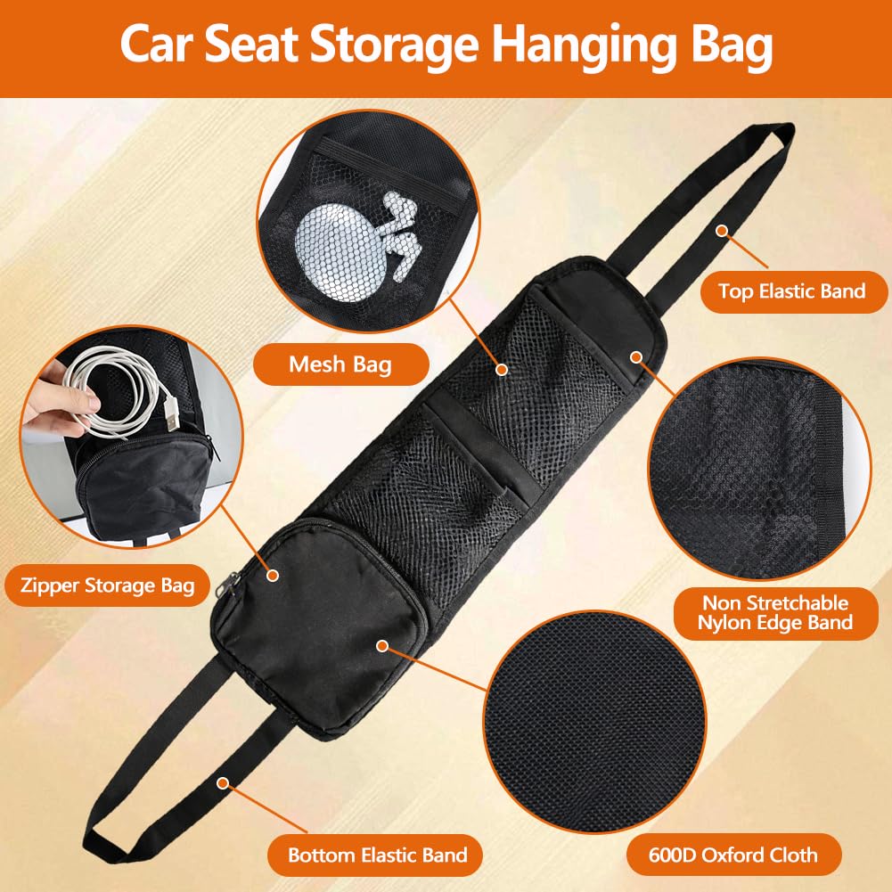 SEILETOO Back Seat Car Organizer with Car Seat Storage Hanging Bag, 4 in 1 Multifunctional Car Seat Back Storage Box, Car Organizer Back Seat with Tray, Hold Phone,Snacks, Drinks, Handbag