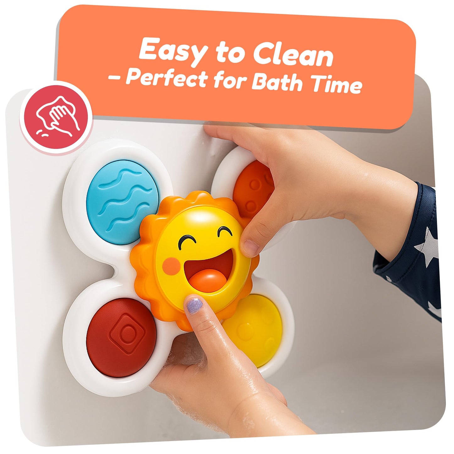 Suction Cup Rotating Sensory Bath Toys, Baby Sensory Travel Table Toy for Toddlers, Boys, Girls, 3 Pieces