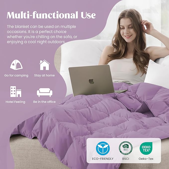 puredown® King Size Blanket for Bed, Ultra Soft Lightweight Down & Feather Fill, All Season Blanket, Machine Washable, 88"X108", Lavender