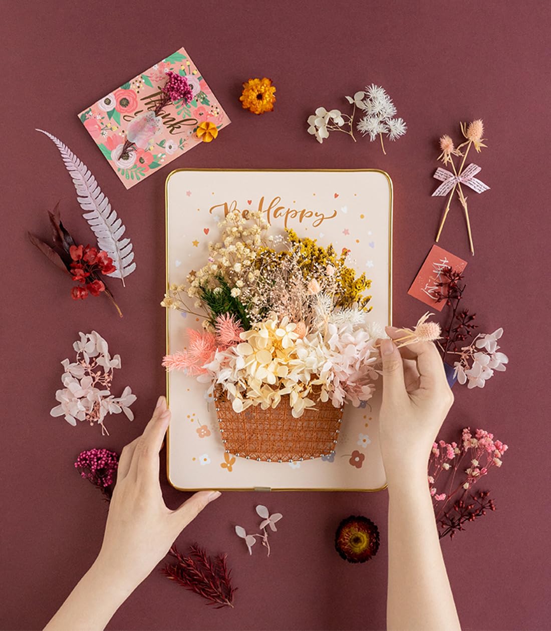 BAZIMA ALICE DIY String Art Kit for Beginner,Flowers String Art, DIY Dried Flowers Craft Kit, Unique Gift,Flower Basket, Craft Kit for Holidays