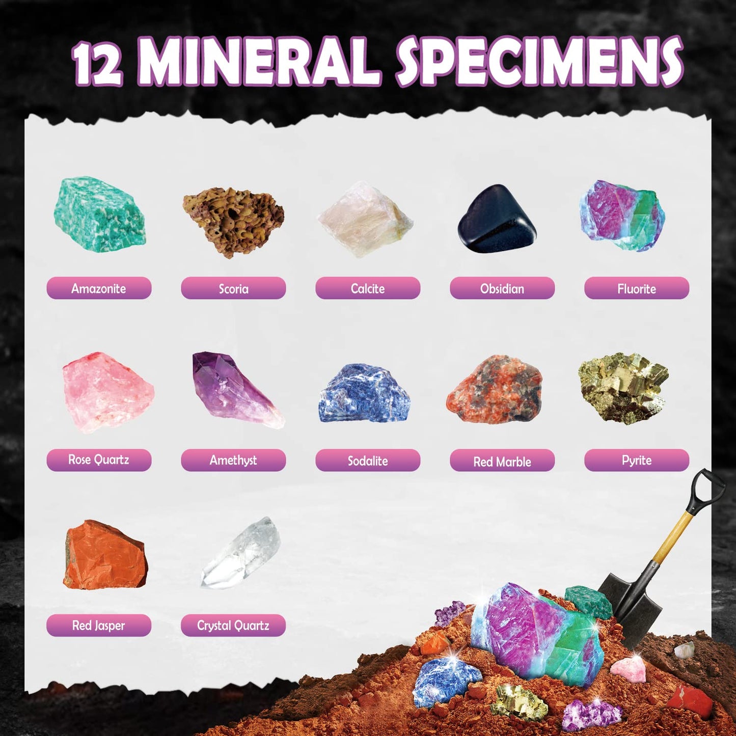 Gamerside Mineral Mining Kit Gem Dig Kit,Rock Dig Kit Dig up 12 Rock & Mineral Collection Gemstones & Crystals Diamond Mining Kit for Kids Gemology Mining Gift Rocks Minerals for Boys Girls