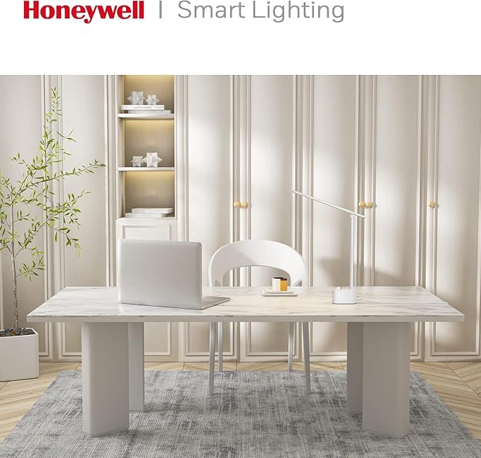 Honeywell LED Desk Lamp - Sunturalux Desk Lamps for Home Office with USB A+C Charging Ports, 3 Color Modes Stepless Dimmable Eye-Caring Foldable Desk Light for Bedroom Table Reading Study(White)