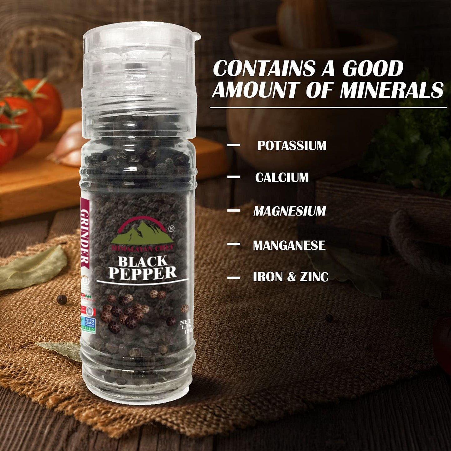 Himalayan Chef Pink Salt and Black Pepper Grinder with Stainless Steel Rack