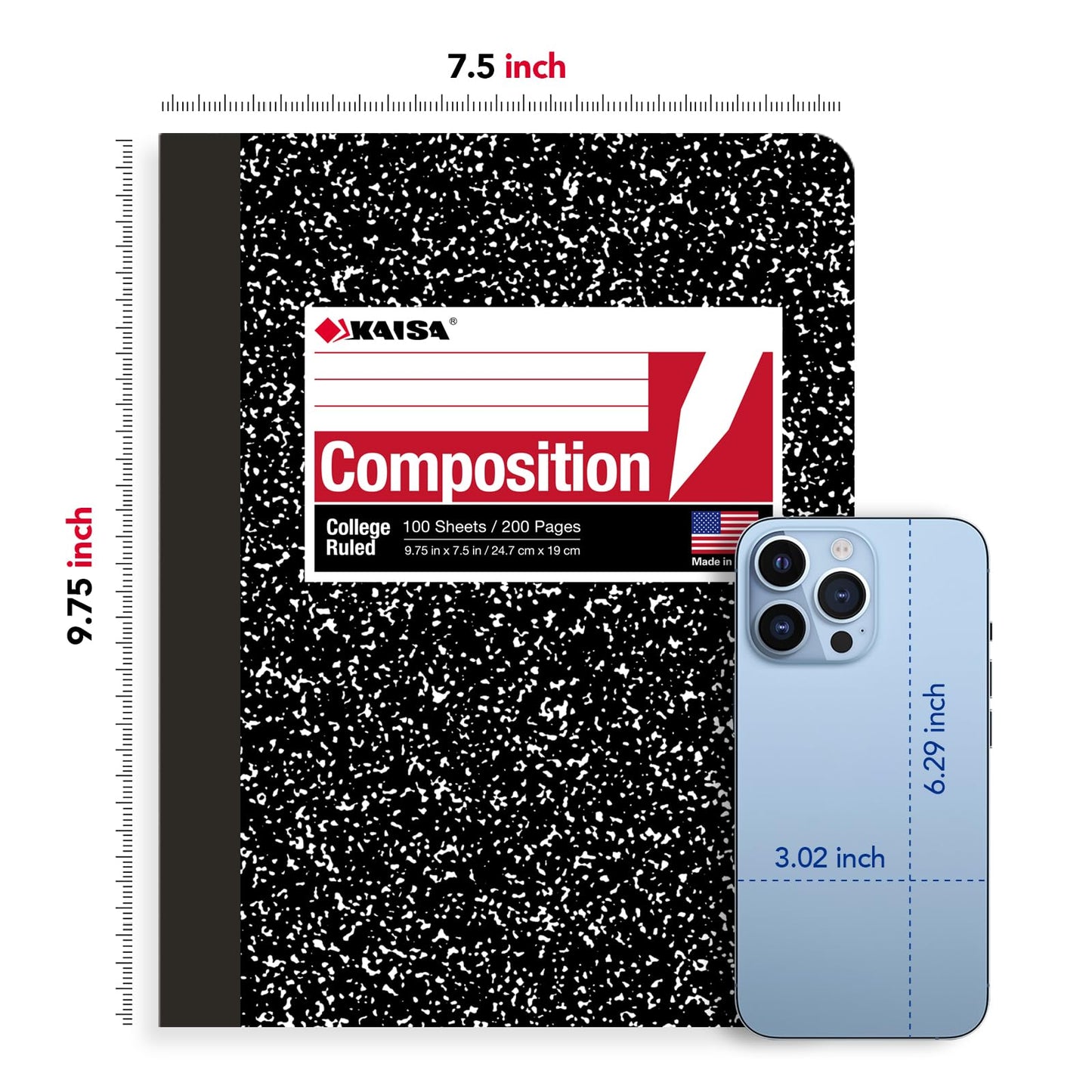 KAISA Composition Notebooks 100Sheets Comp Book, College Ruled, 9.75x7.5inch, Classic Marble Primary Composition Notebook, 20Pads, C10001C