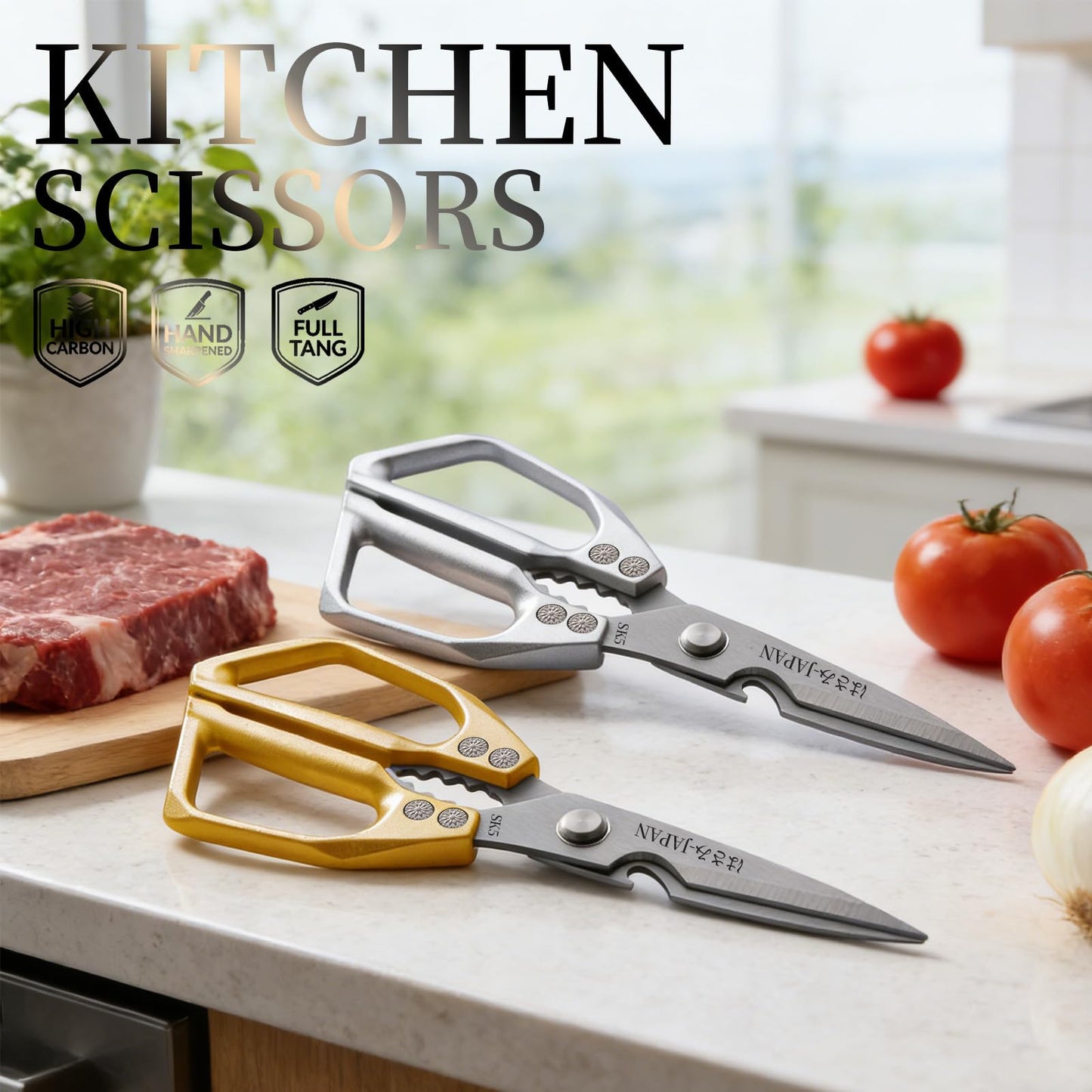 Kitchen Scissors with Sheath Set Gold, Heavy Duty Kitchen Shears All Purpose, Kitchen Shear for Food Meat Cutting Scissor, Chicken Scissors, Food Shears Gifts for Men Women