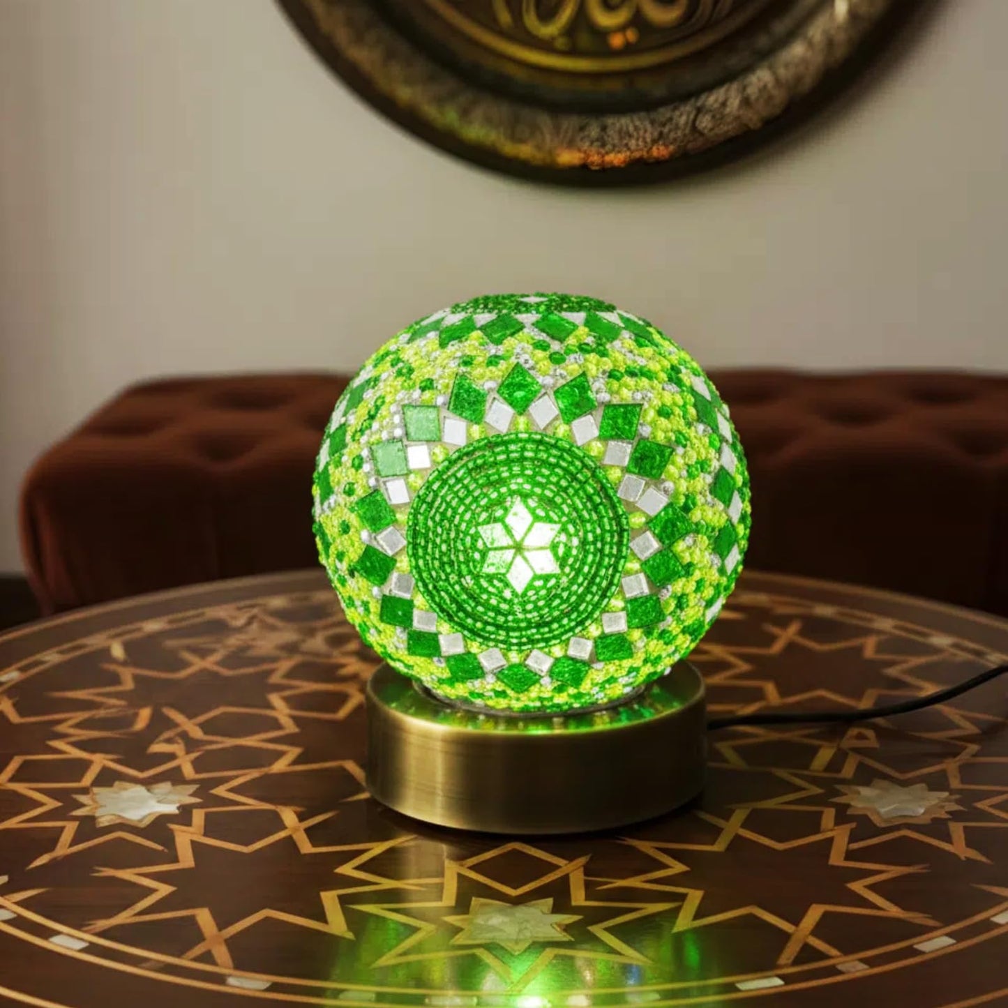 Baquler Turkish Mosaic Lamp Kit DIY Stained Glass Decorative Table Bedside Night Light Tabletop Bohemian Moroccan Lamp Craft Kit for Living Room Decorations(Green)
