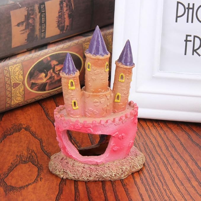 HoneTeek Fish Tank Decorations Pink Castle Aquarium Decorations Resin Fish Cave Hideouts Large Aquarium Decor,Vintage Castle Fish Tank Accessories for Betta Fish Freshwater and Saltwater Fishtanks