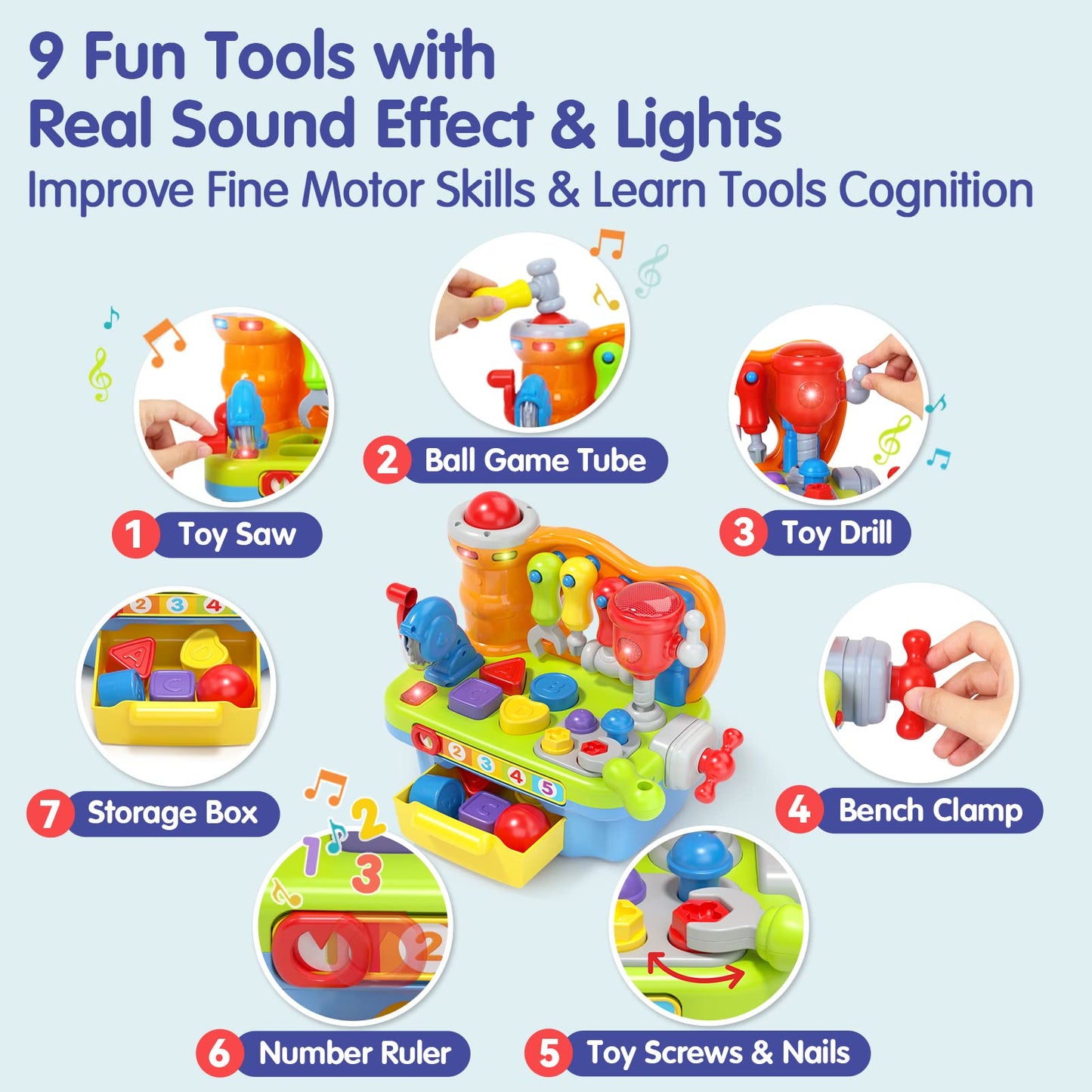 SunnyPal Toys for 1 Year Old Boy Birthday Gift, 9 in 1 Multifunction Music Workbench Learning Toy for Toddlers 1-3, Baby Toys 12-18 Months with Early Educational Sound Shape, Easter Basket Stuffers
