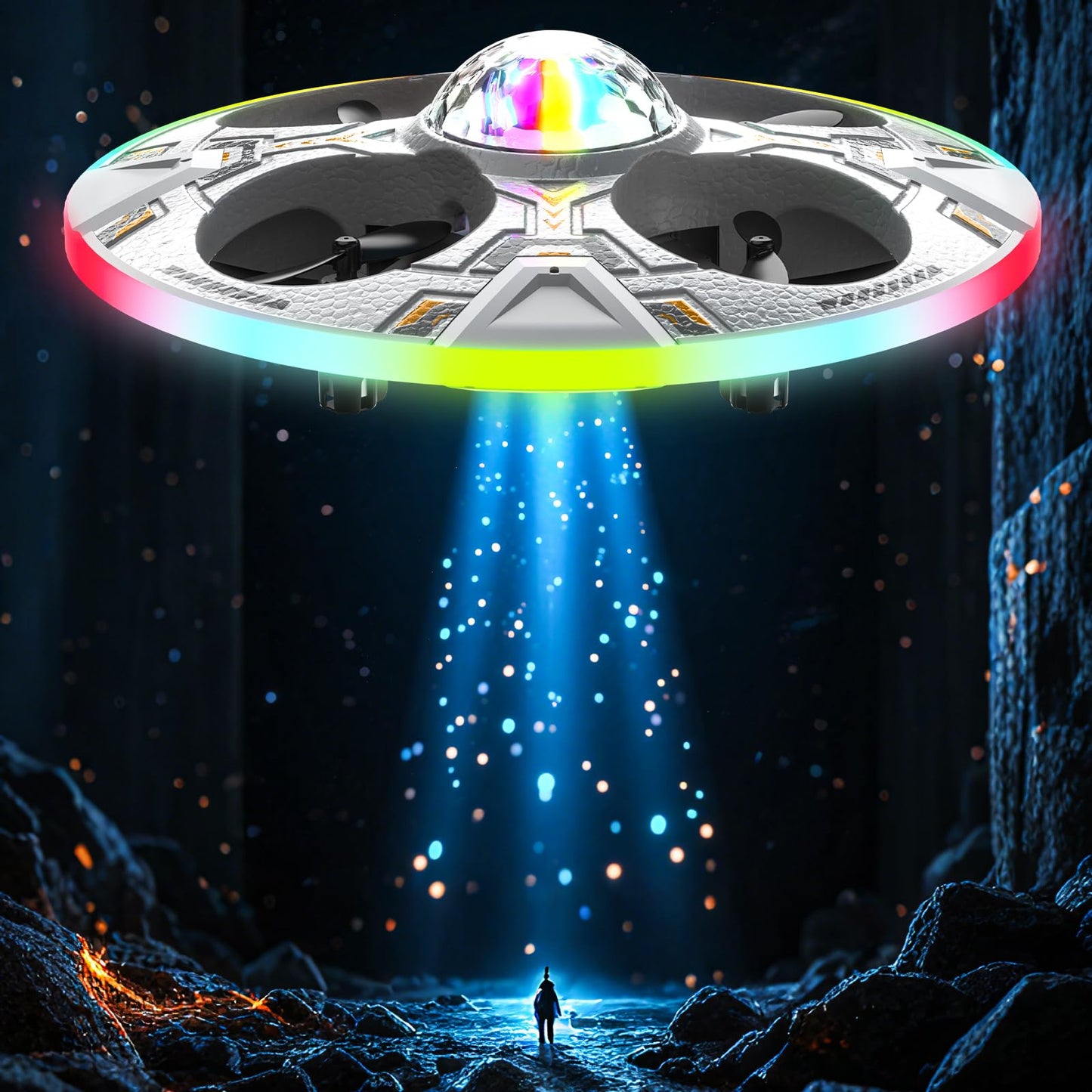 Mini UFO Drone for Kids – RC Plane Flying Airplane Toy Remote Control Helicopter with LED Lights, Auto Hover, 2 Batteries(14 Min Flight)