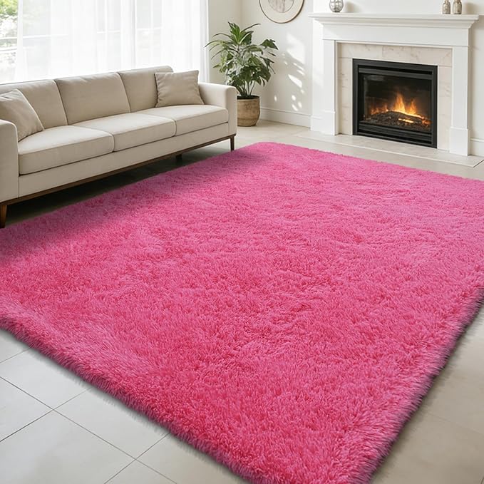 Shag Area Rug for Bedroom 4x6,Fluffy Area Rugs for Living Room,Soft Fuzzy Rug Non-Shedding Indoor Plush Carpet for Kids Bedroom Nursery Dorm Home Decor,Hot Pink