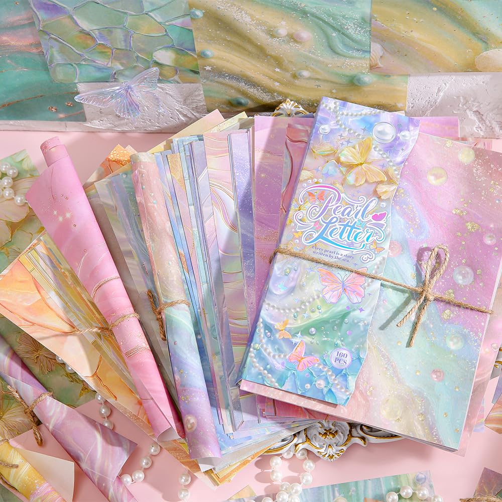 icceemee 160 Sheets of Pearlescent Scrapbook Paper, journaling Scrapbook Supplies Craft Collage Paper Set, Junk Journal Bullet Journal Poster Room Decor for Card Making Decorative Gifts