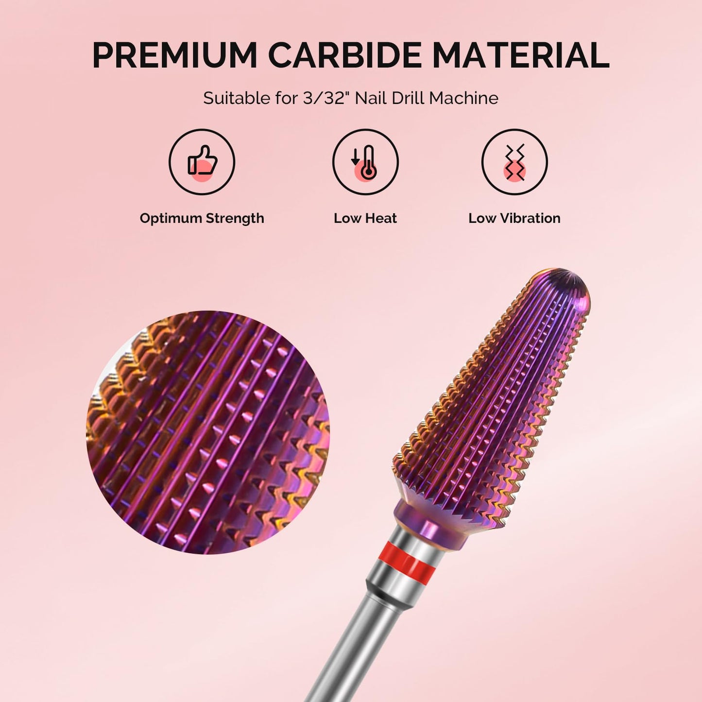 MelodySusie Professional Tornado Nail Drill Bits, 3/32'' Carbide Tungsten Multi-function Bits, Suitable for Manicure Pedicure Cuticle Gel Polishing, Salon Bits, Purple, Series Bit-X, Fine
