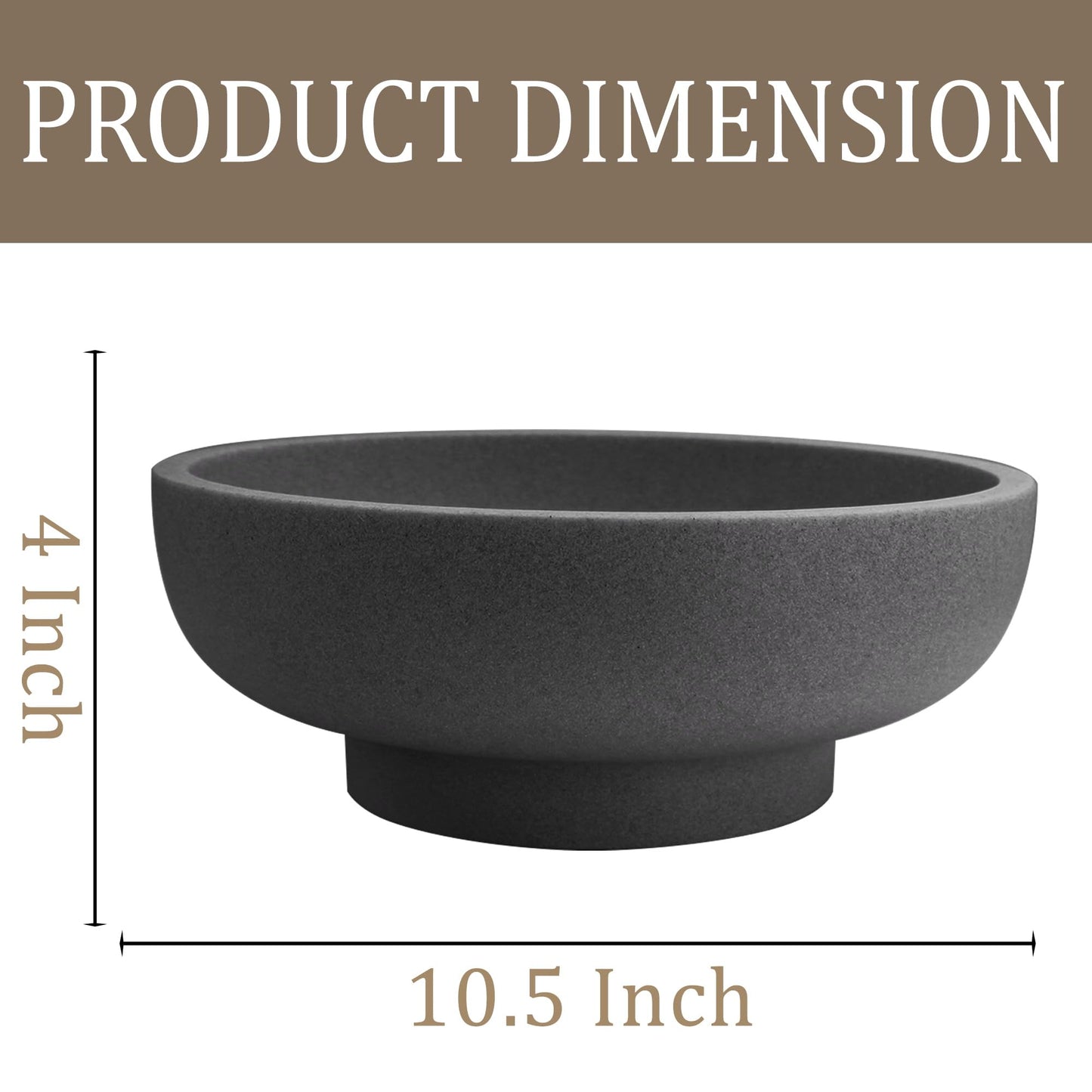 LIN CHUAN Large Decorative Bowl, Fruit Bowl for Kitchen Counter, Modern Resin Bowl for Home Decor, Key Holder for Entry Table, Artificial Stone Black