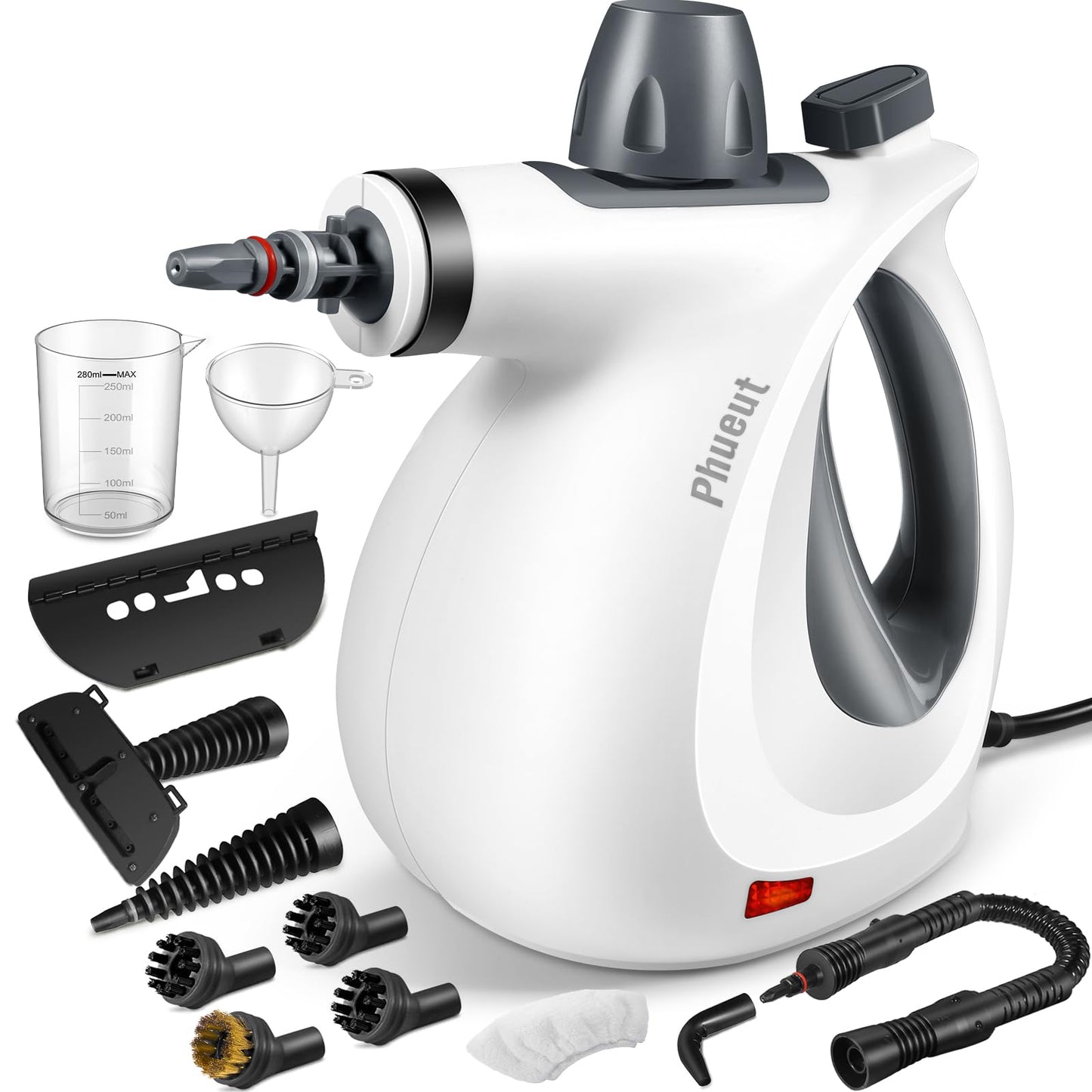 Pressurized Handheld Multi-Surface Natural Steam Cleaner with 12 pcs Accessories, Multi-Purpose Steamer for Home Use, Steamer for Cleaning Floor, Upholstery, Grout and Car (Grey) (Grey)